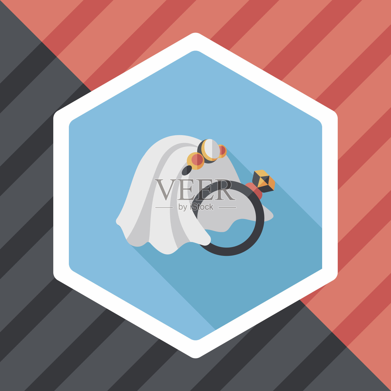 新娘面纱和钻石戒指与长影子扁平图标插画图片素材