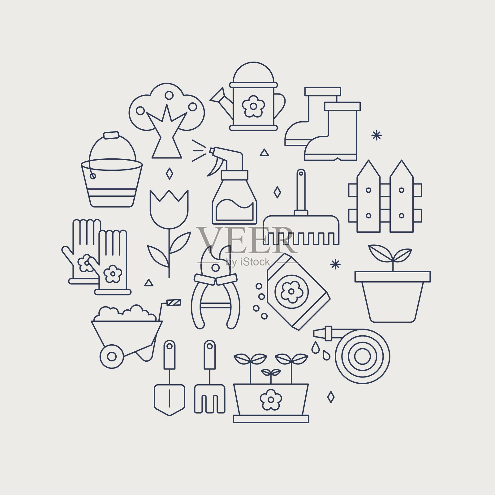 园艺图标排成圆形插画图片素材