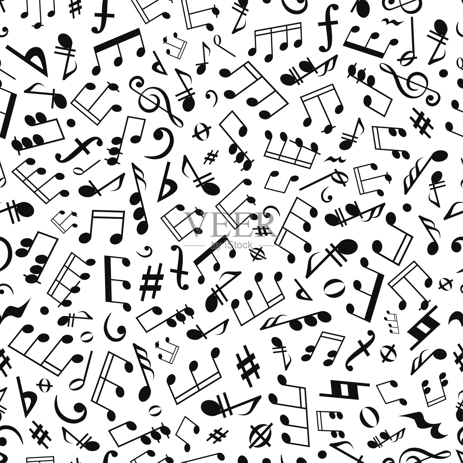 无缝的音乐音符和标记背景图案插画图片素材