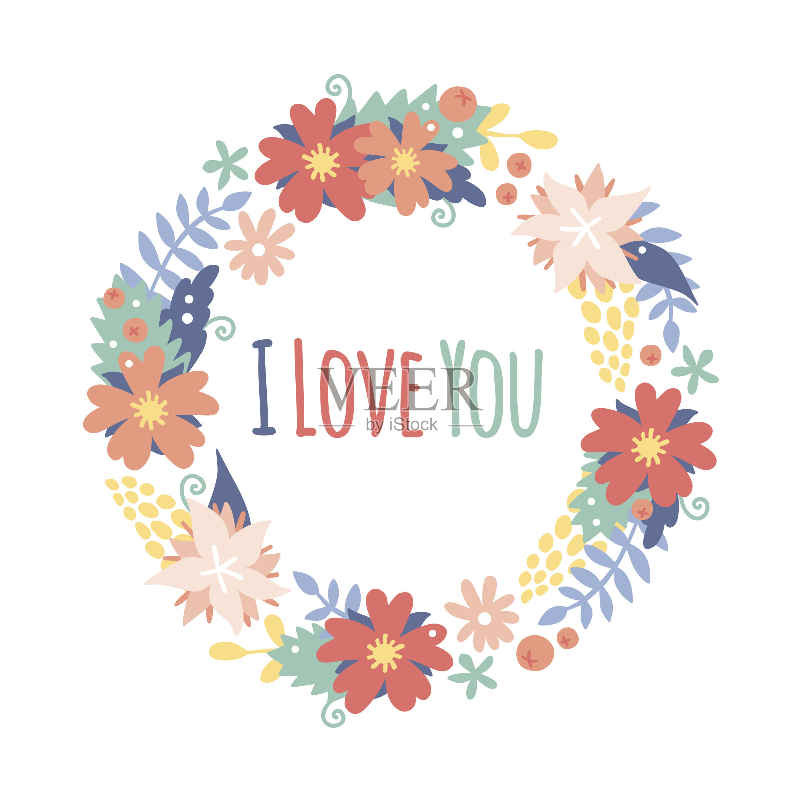 复古情人节装饰花插画图片素材