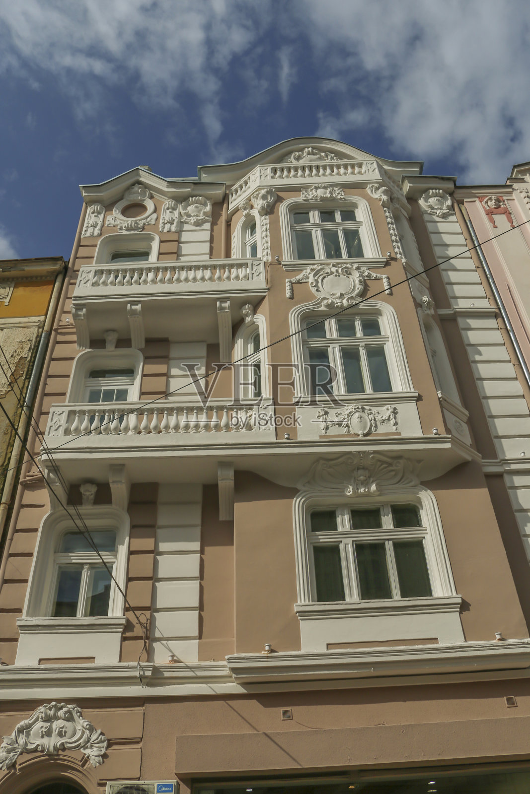 保加利亚普罗夫迪夫的老城区，历史建筑。照片摄影图片