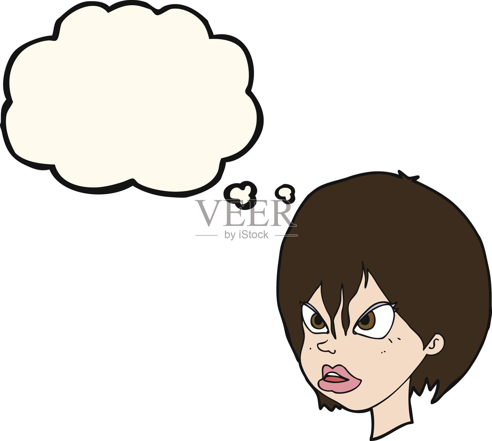 卡通烦女人用思想泡泡插画图片素材