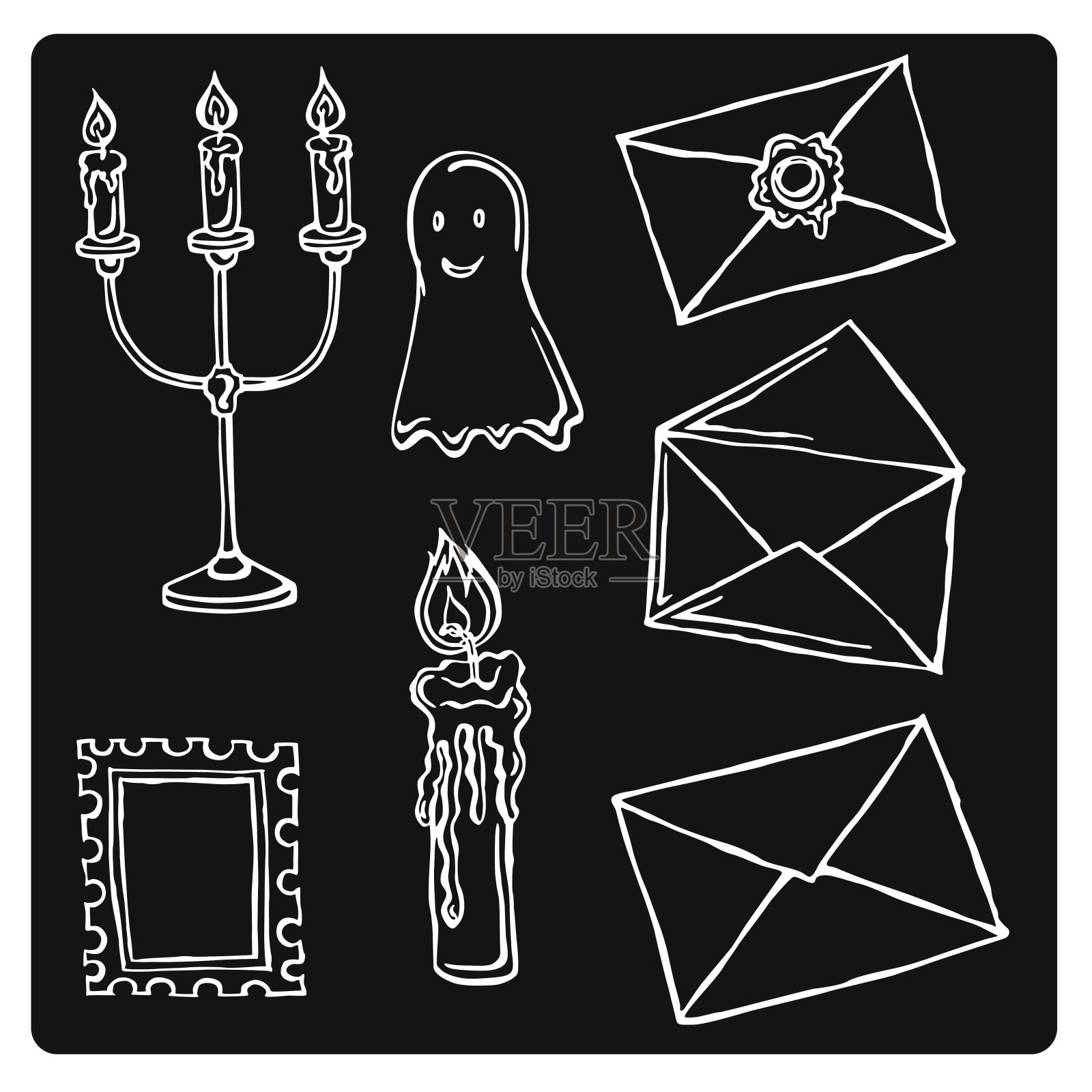 矢量插图剪影信封和蜡烛插画图片素材