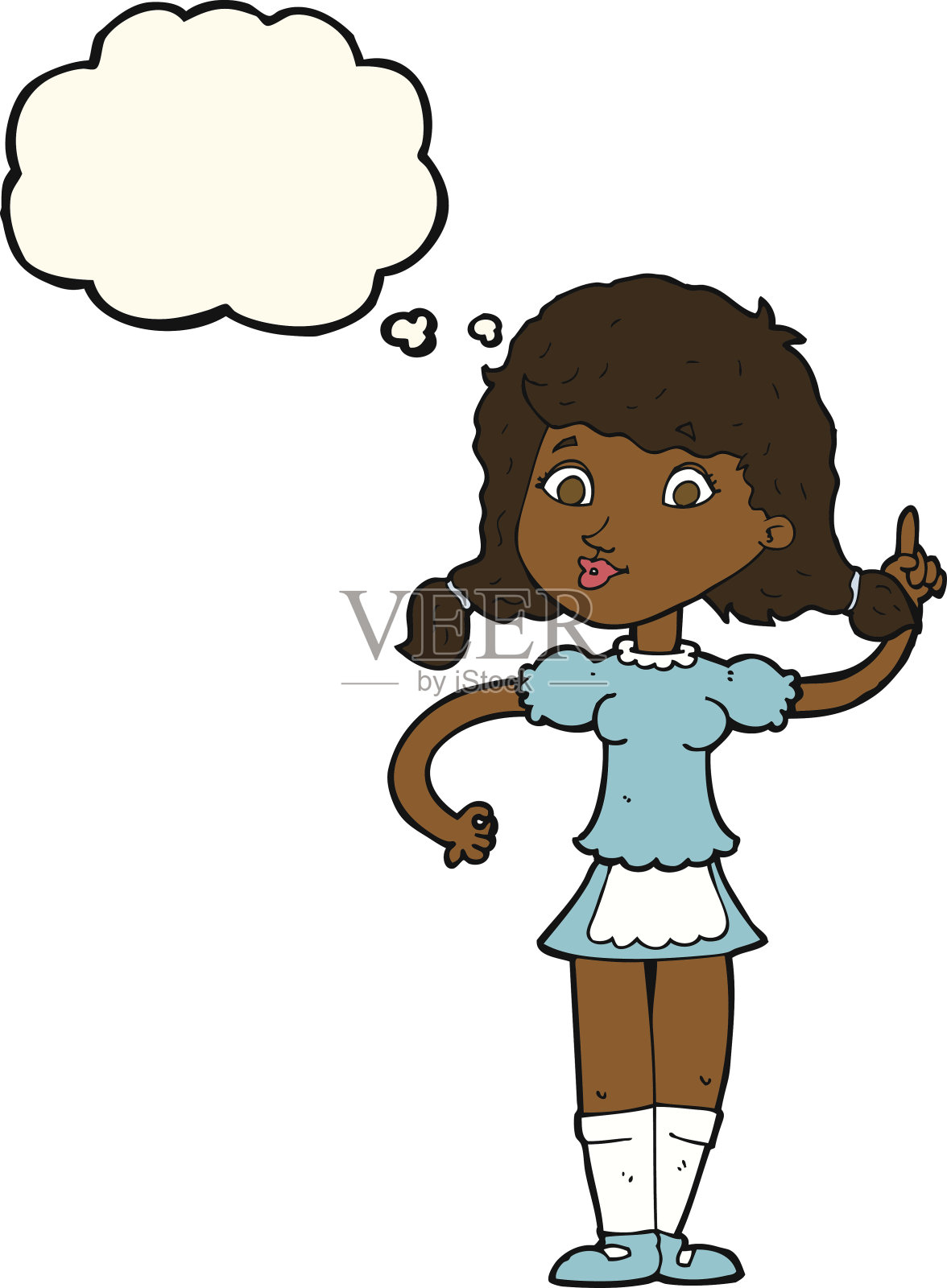 卡通漂亮的女保洁员女人与思想泡泡设计元素图片