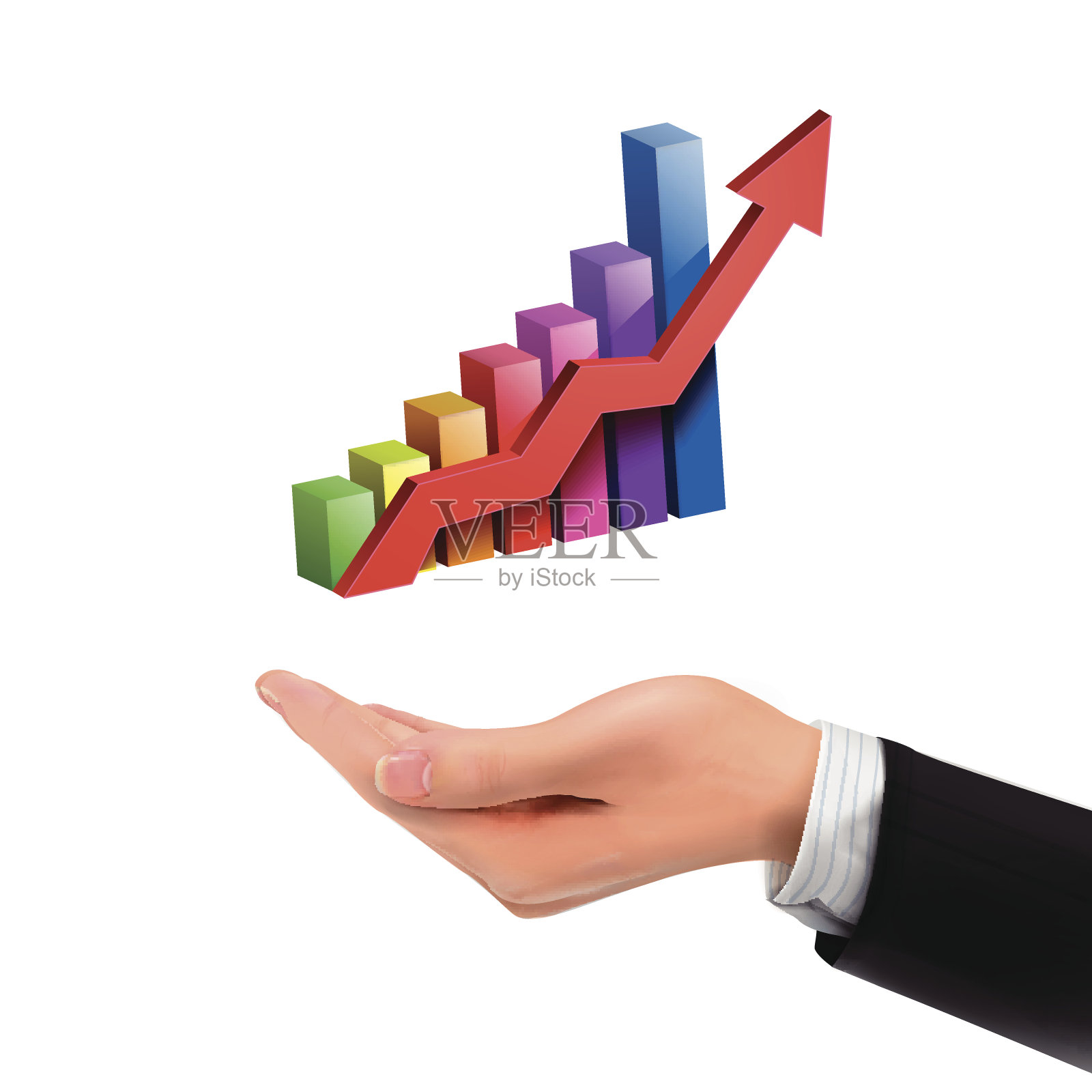 3d手握条形图与上升箭头插画图片素材