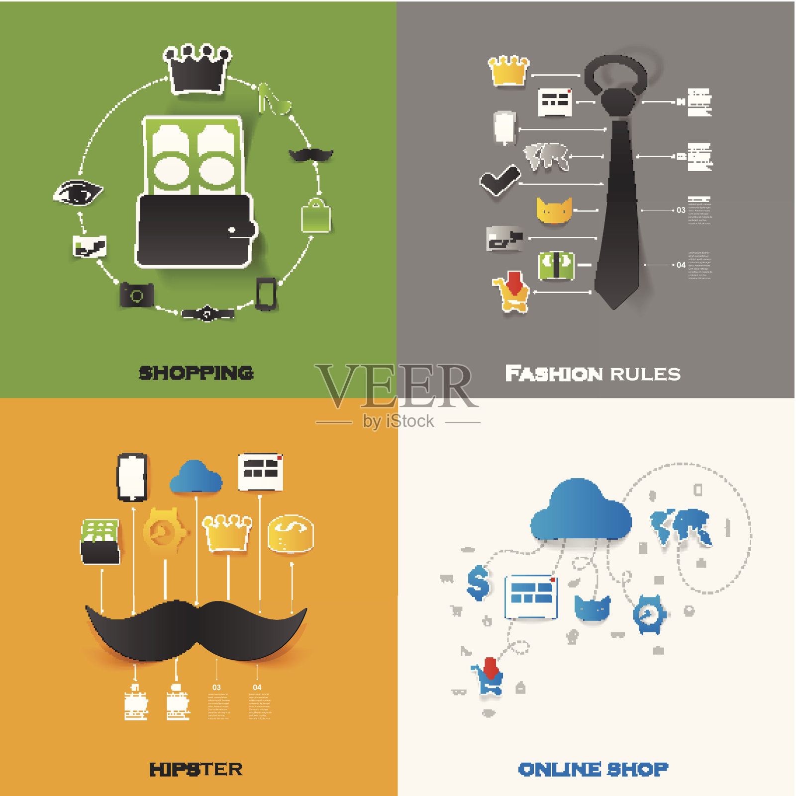 一套现代贴纸。时尚插画图片素材