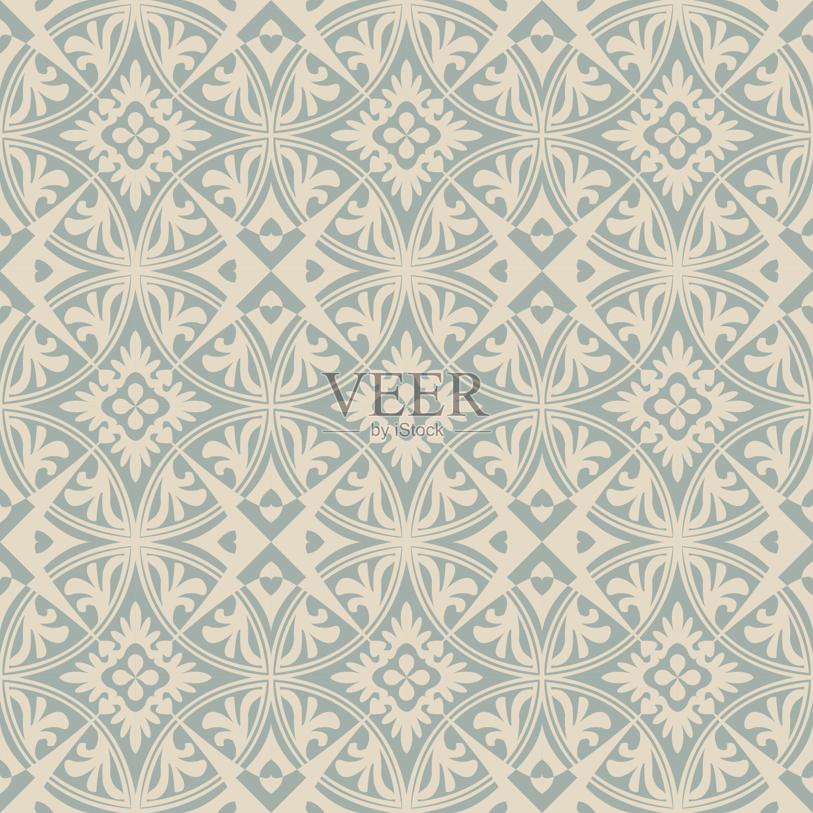 典雅古色古香的背景图像，皇家圆形交叉格子花。插画图片素材