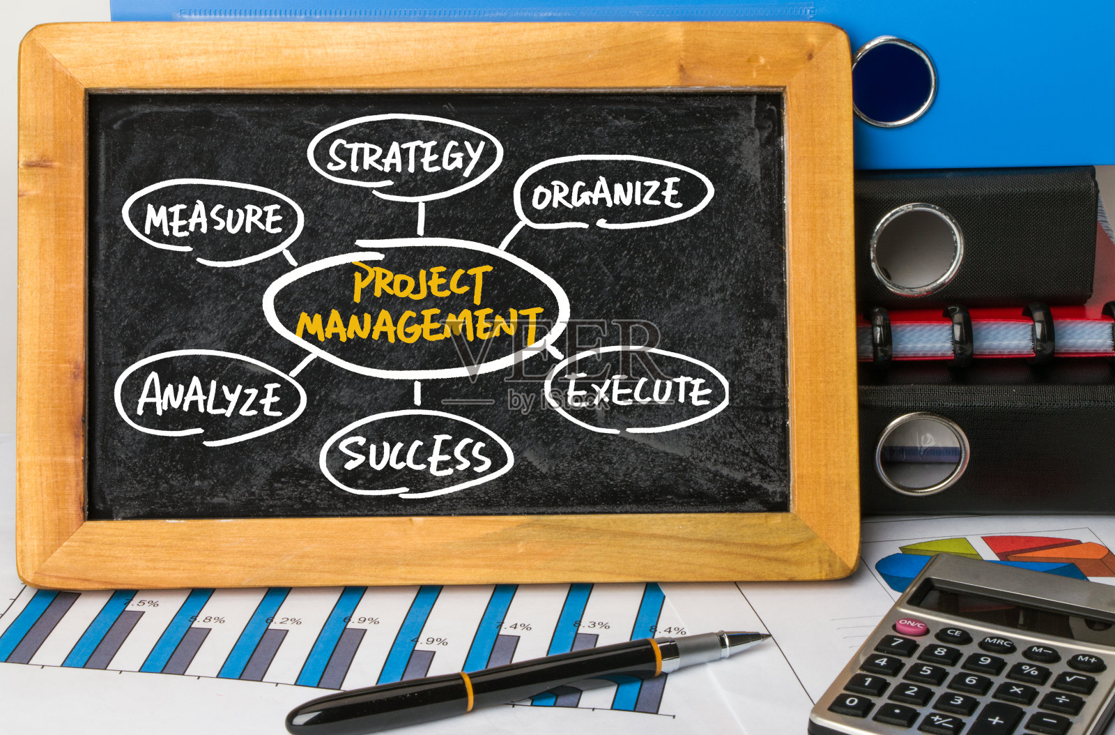 项目管理流程图手绘在黑板上照片摄影图片