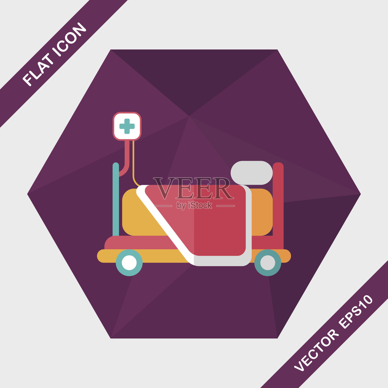 医院病床平与长影子图标插画图片素材