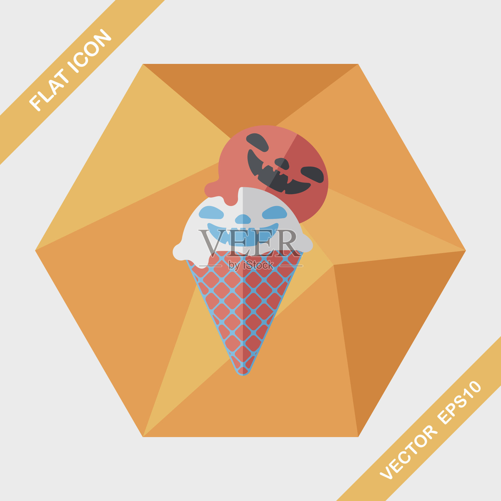 万圣节冰淇淋平与长影子图标，eps10插画图片素材