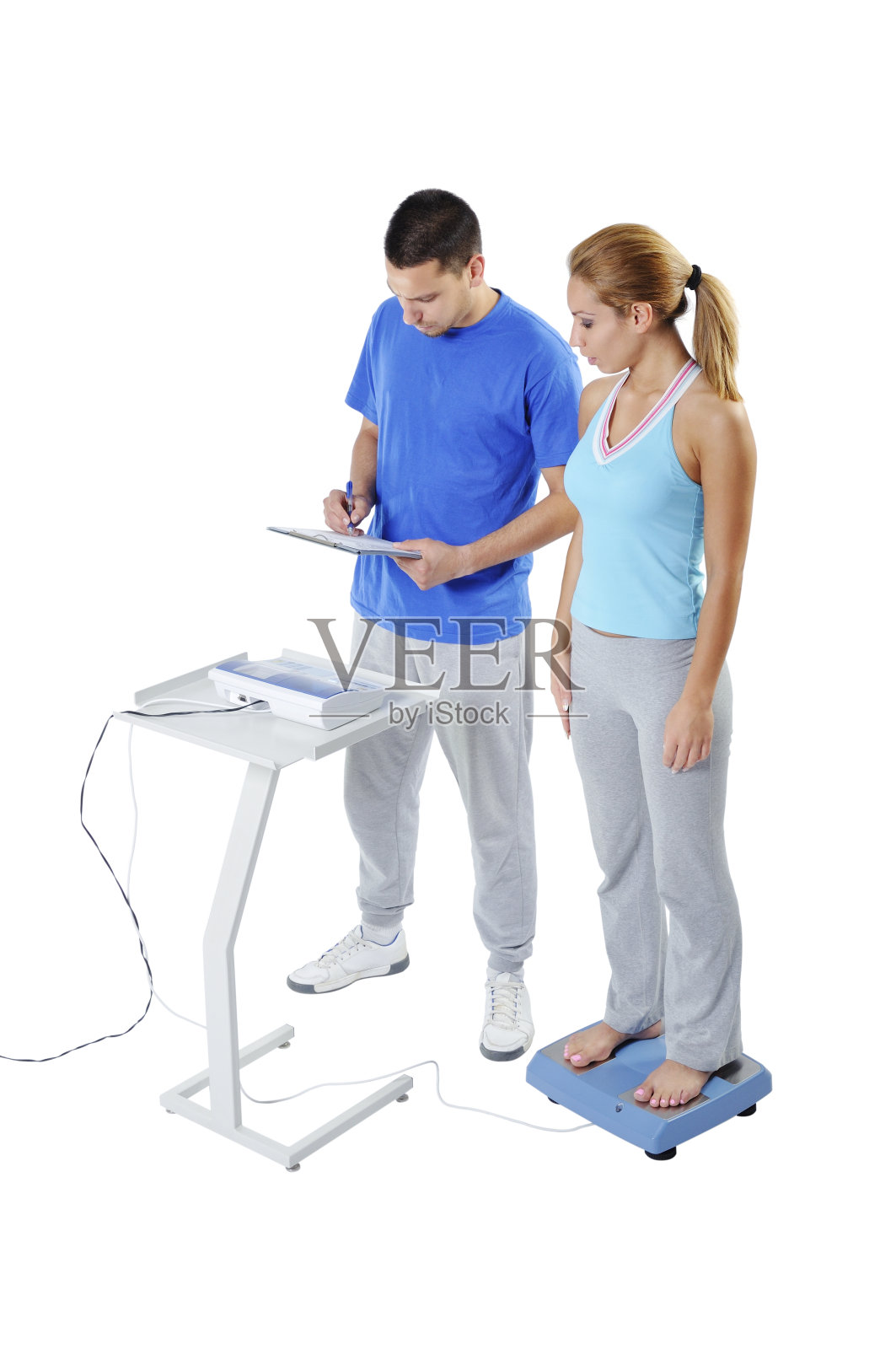 运动科学家做体重评估照片摄影图片