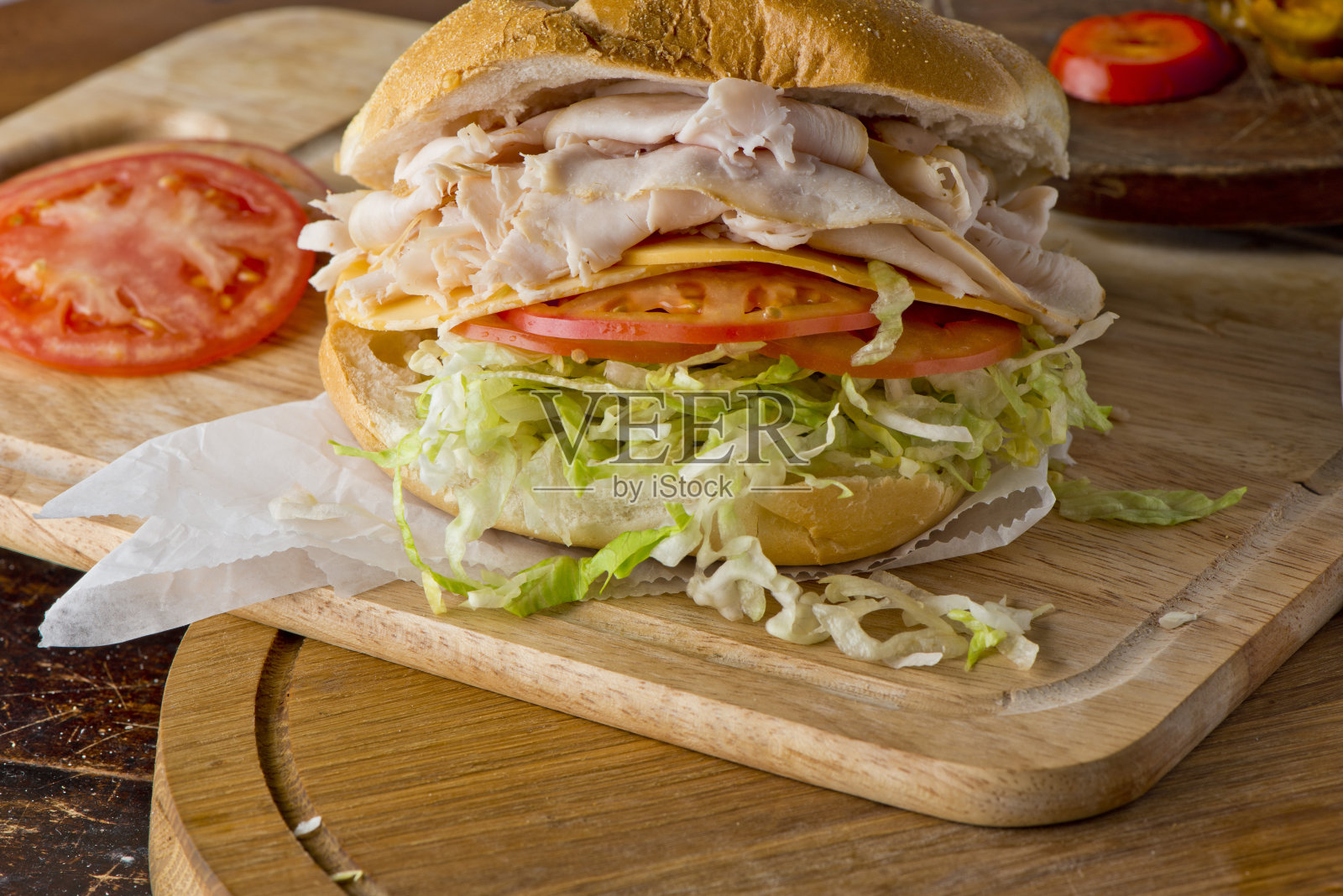 切达奶酪火鸡三明治照片摄影图片