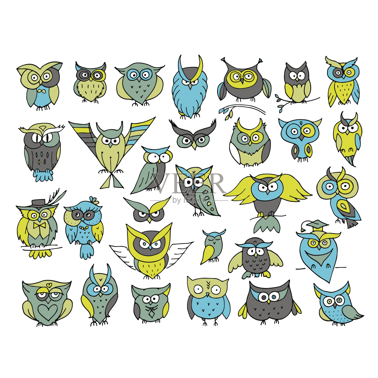 一套有趣的猫头鹰收集为您的设计设计元素图片