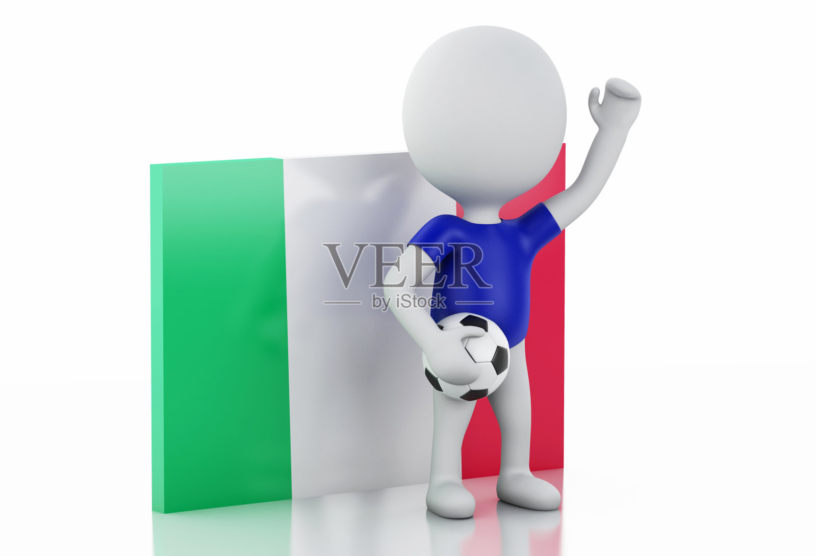 3d白种人与意大利国旗和足球。照片摄影图片