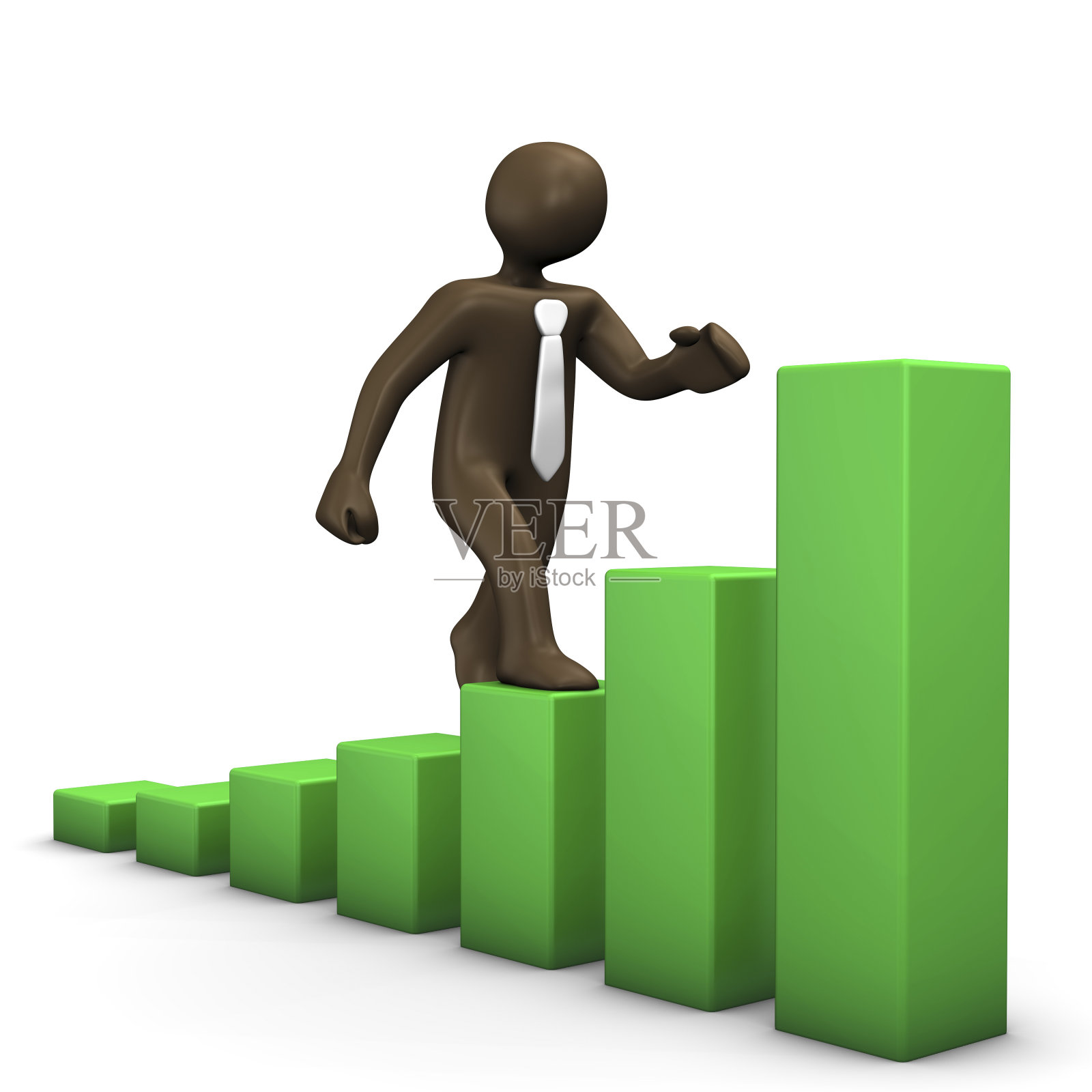 3D插图，漫画人偶行走在绿色图表照片摄影图片