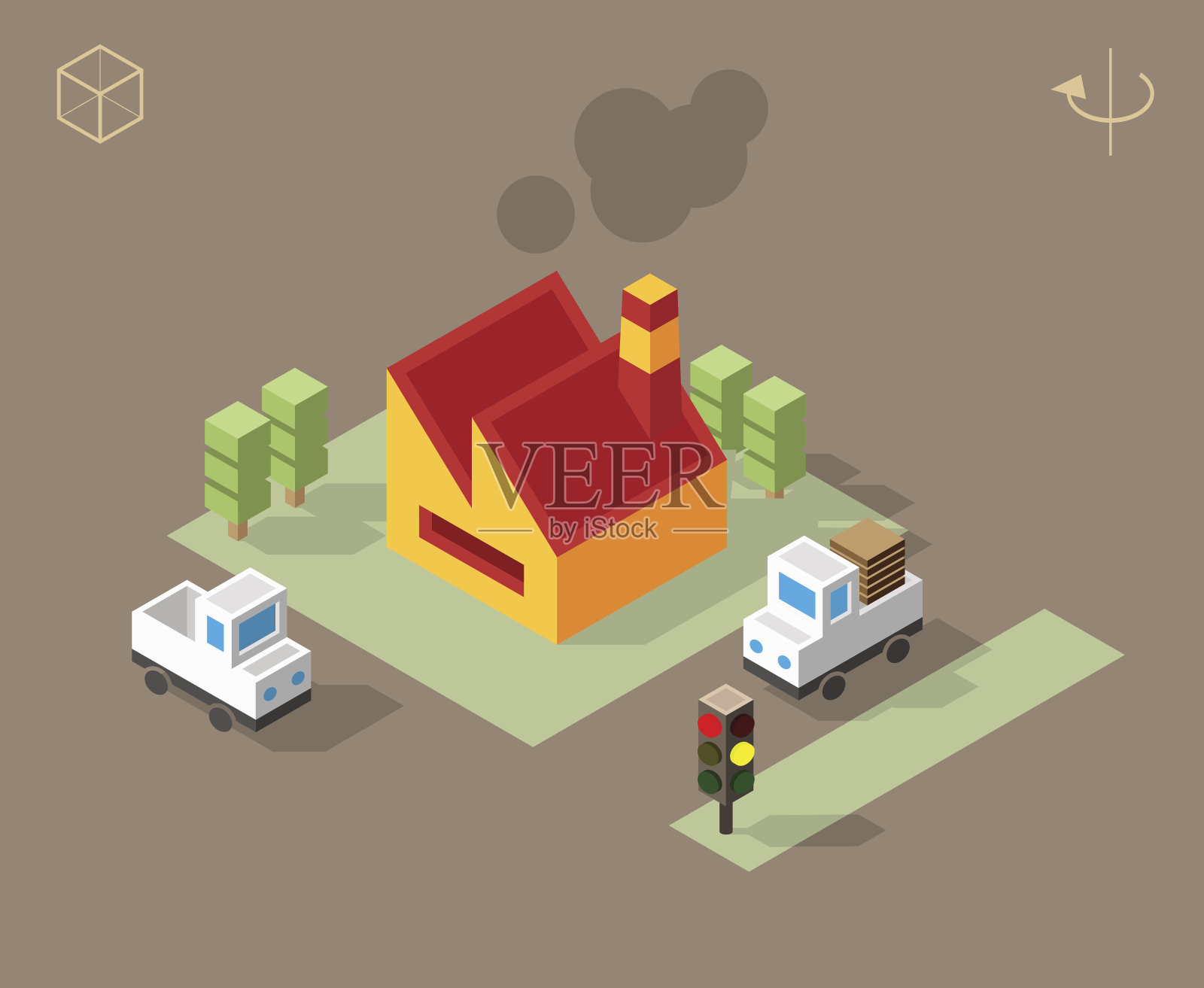 带阴影的工厂场景。插画图片素材