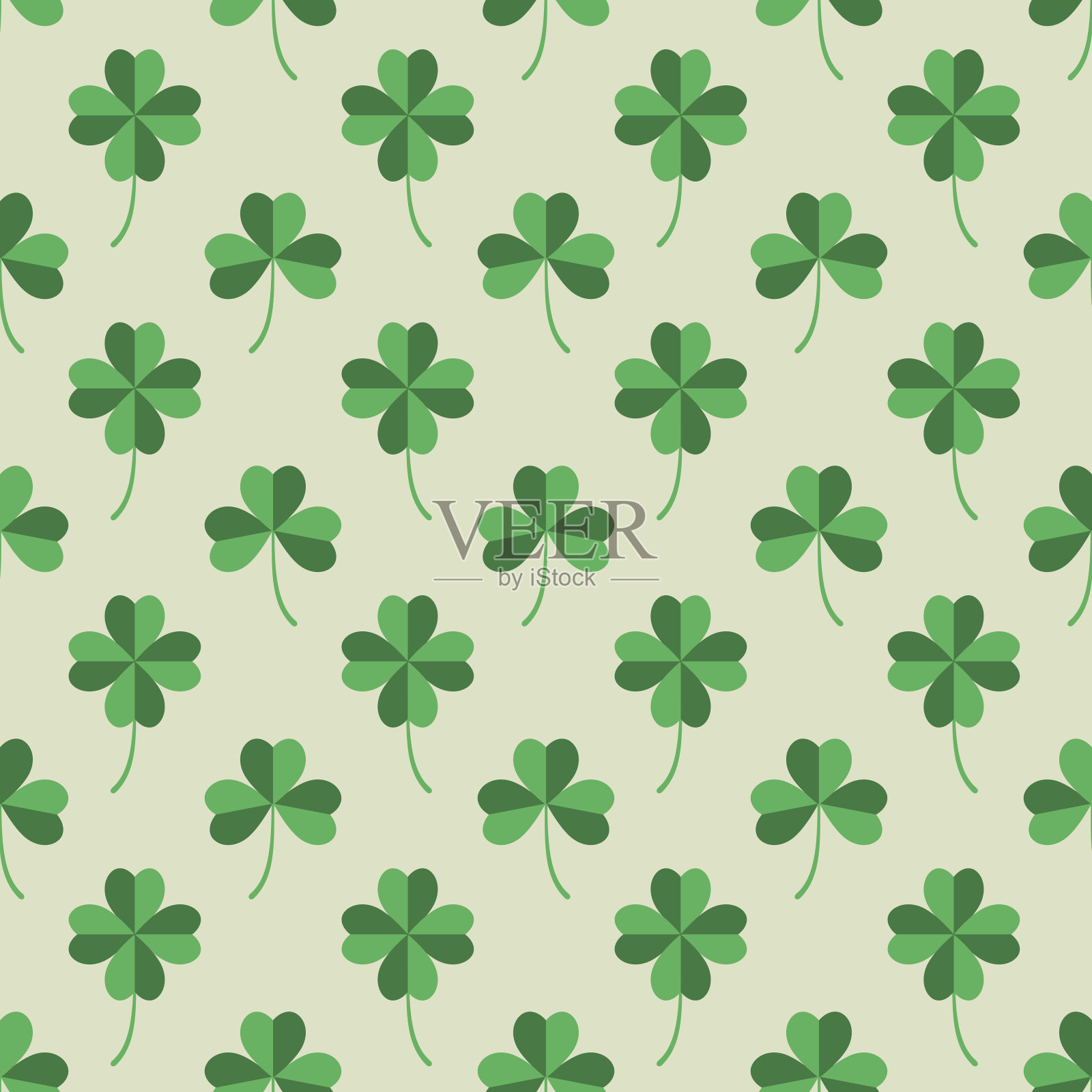 无缝花砖与绿色三叶草叶。插画图片素材