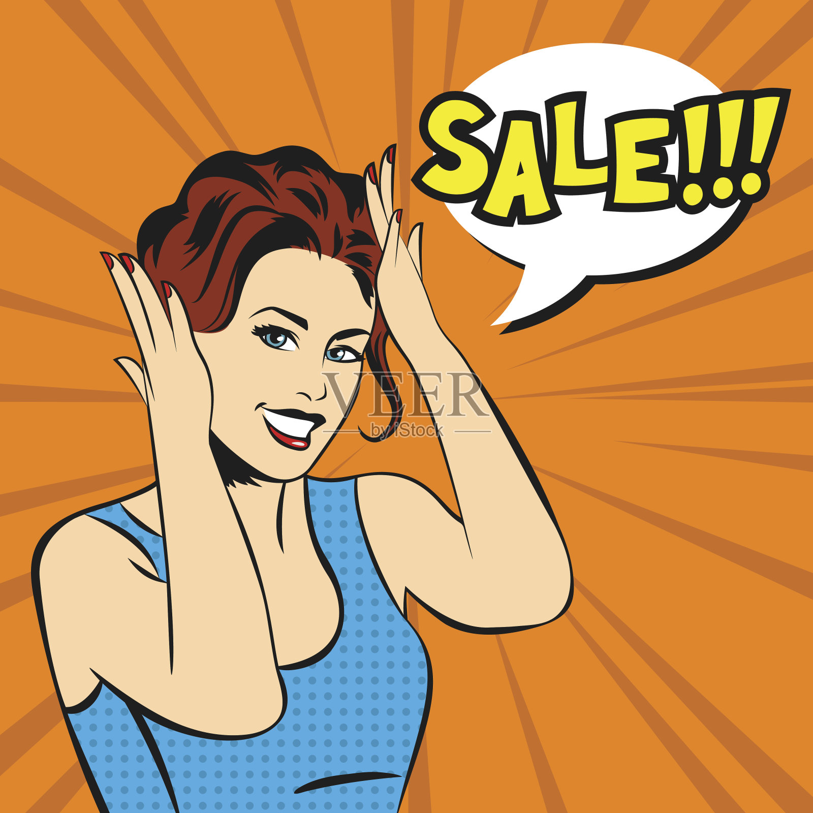 矢量波普艺术惊讶女人脸上带着微笑设计元素图片