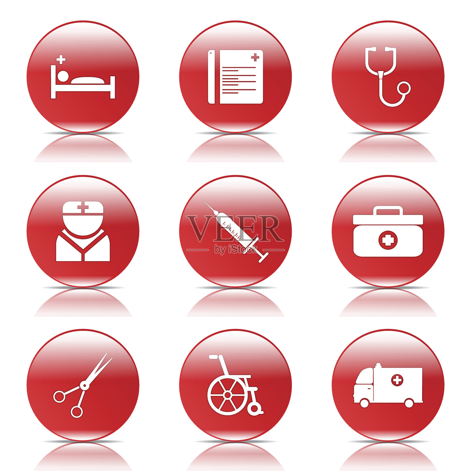 医院健康红色矢量按钮图标设计集插画图片素材