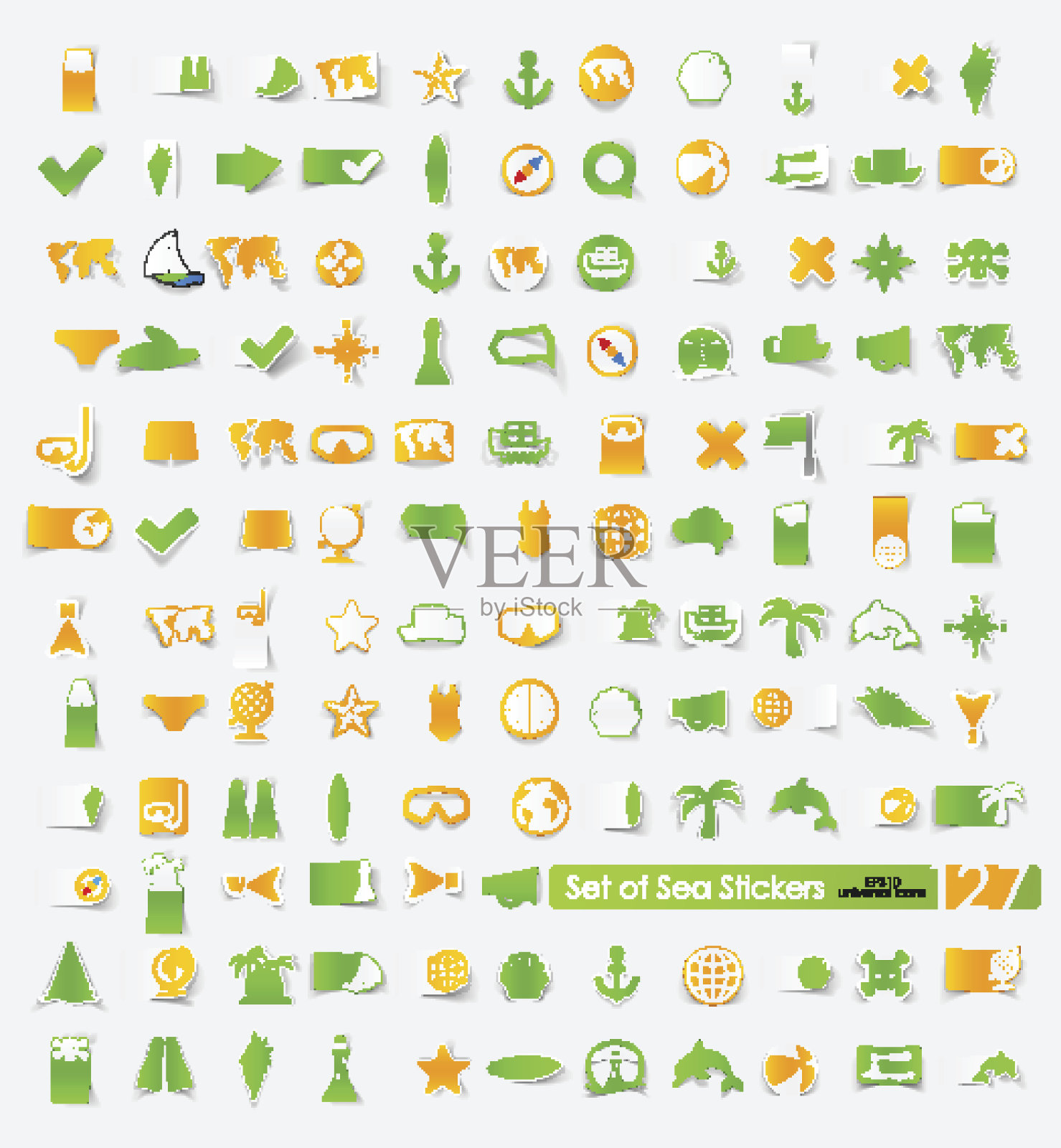 一套海上贴纸插画图片素材