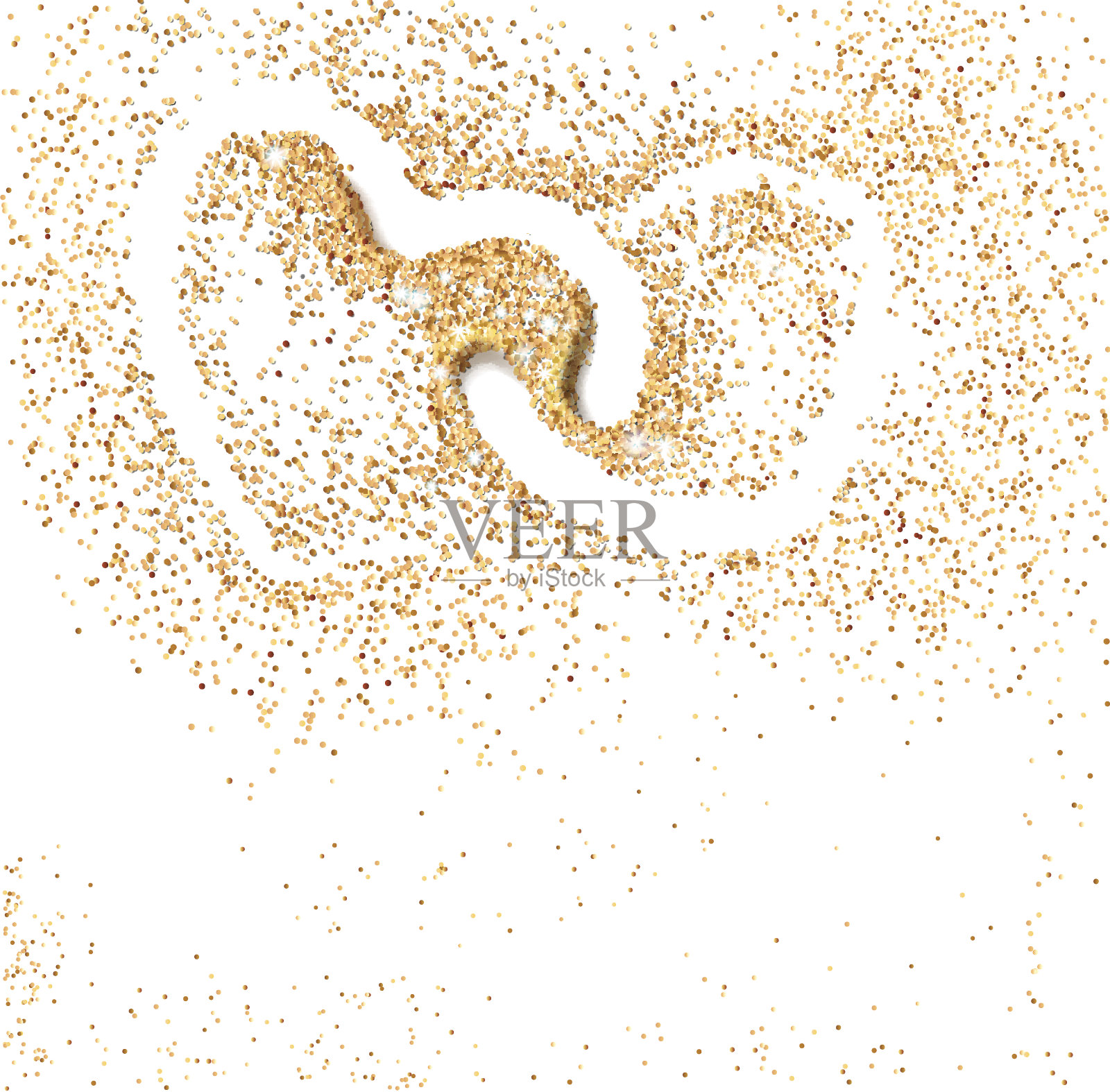 心在金色的闪光孤立在白色的背景，文字的空间。插画图片素材