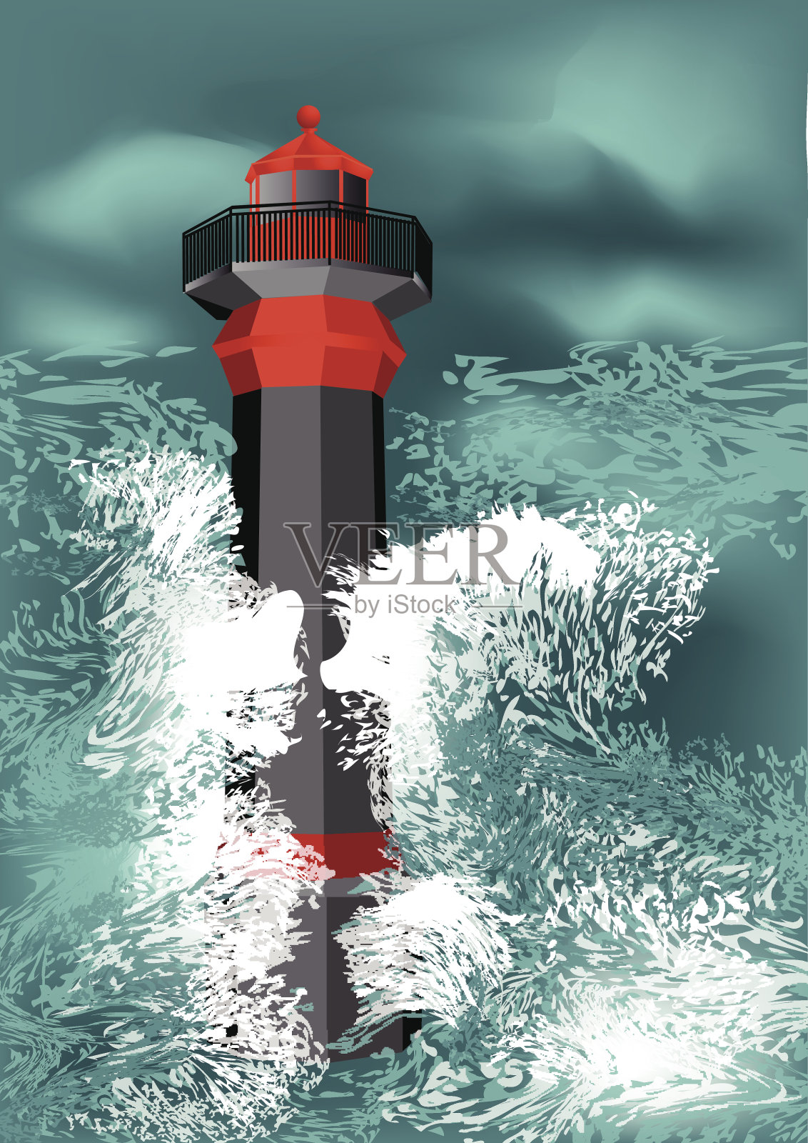 灯塔风暴插画图片素材