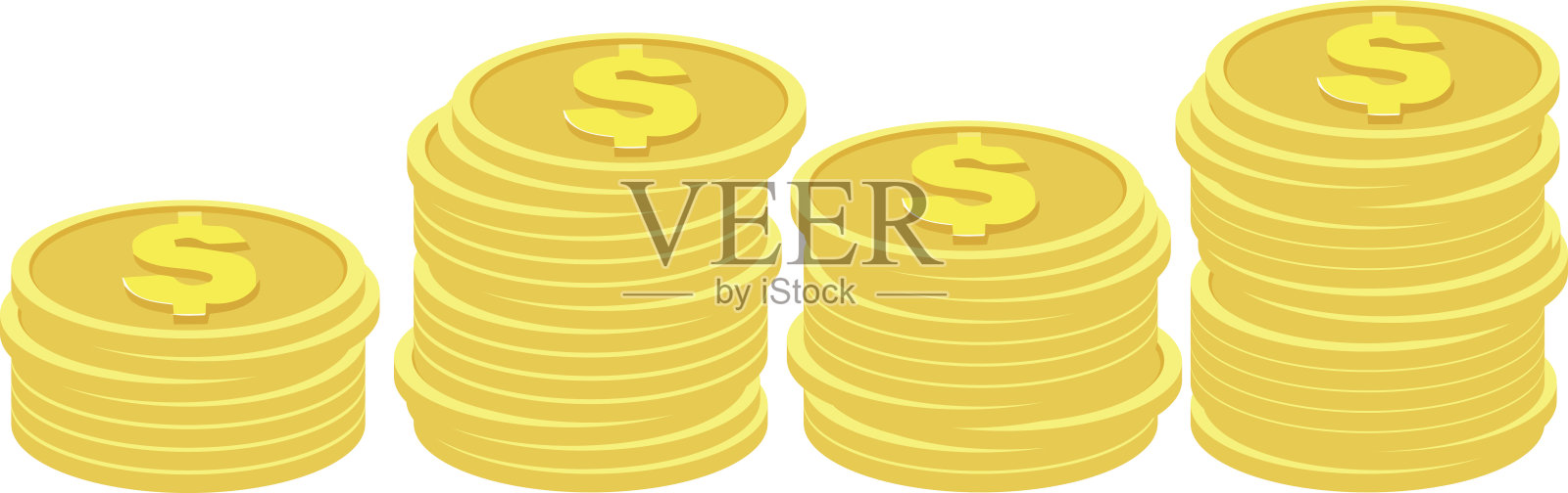 一堆堆孤立在白色背景上的金币。插画图片素材