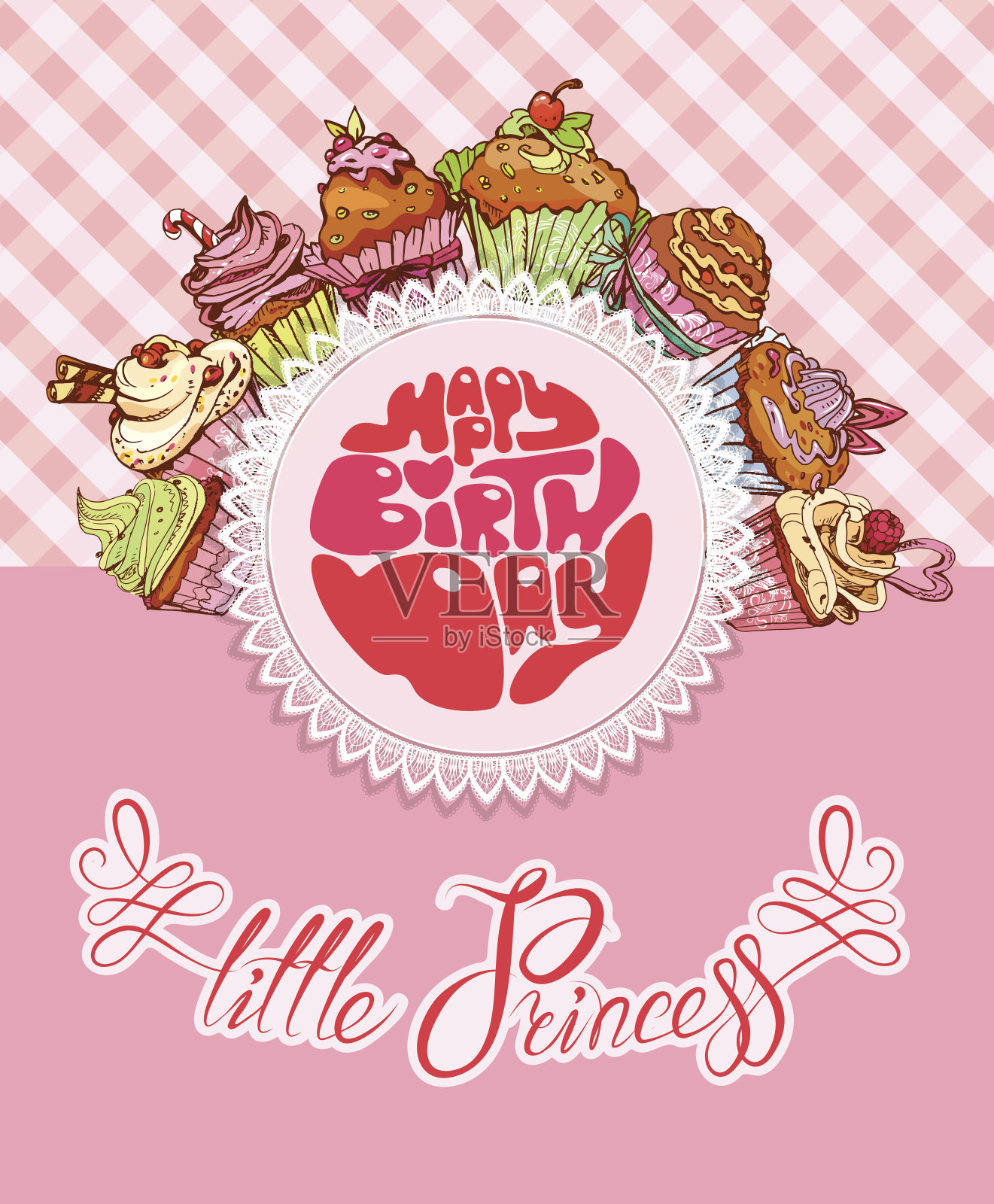 生日快乐，小公主-给小女孩的节日贺卡设计模板素材