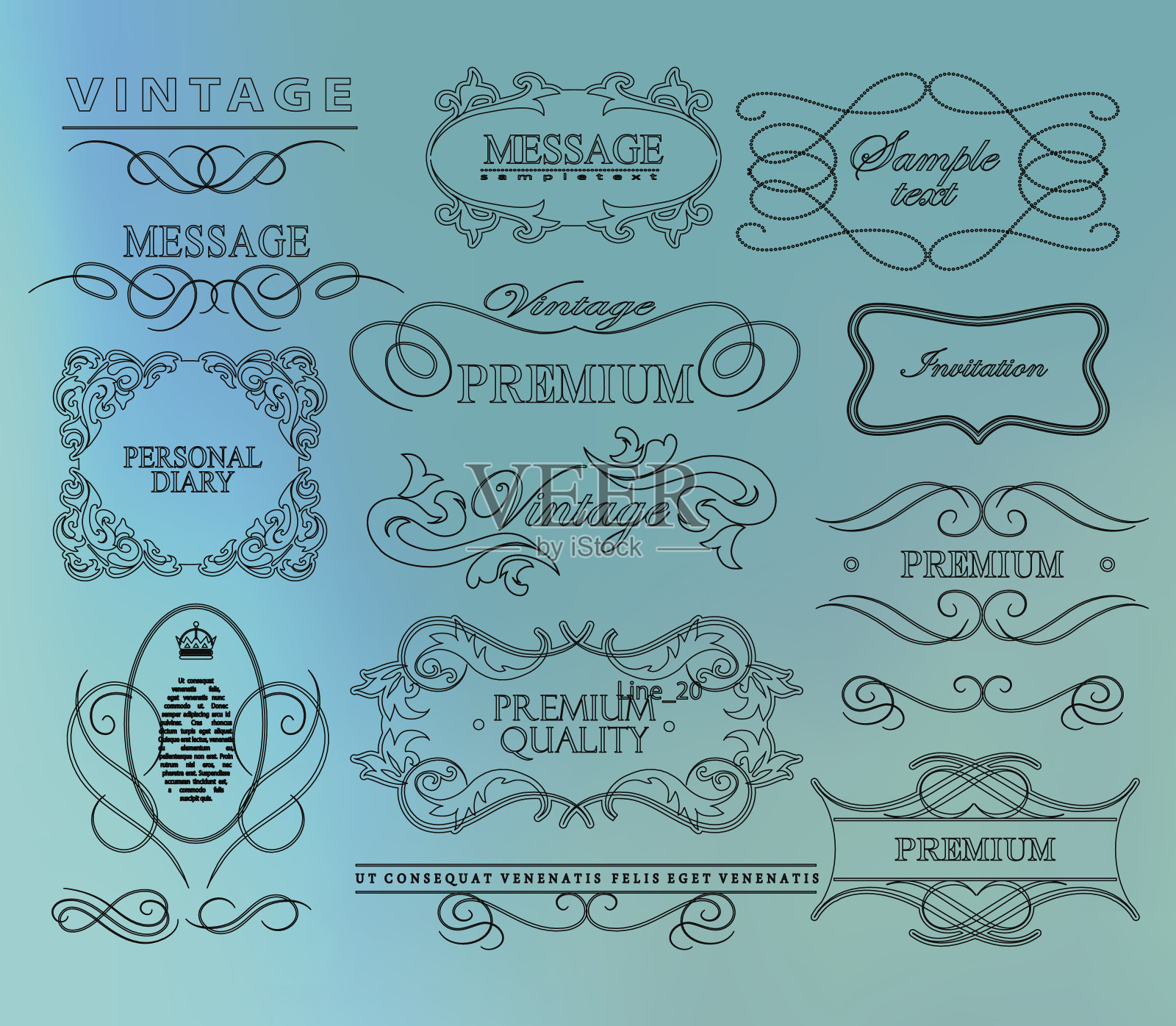 一套手绘书法花卉设计元素插画图片素材