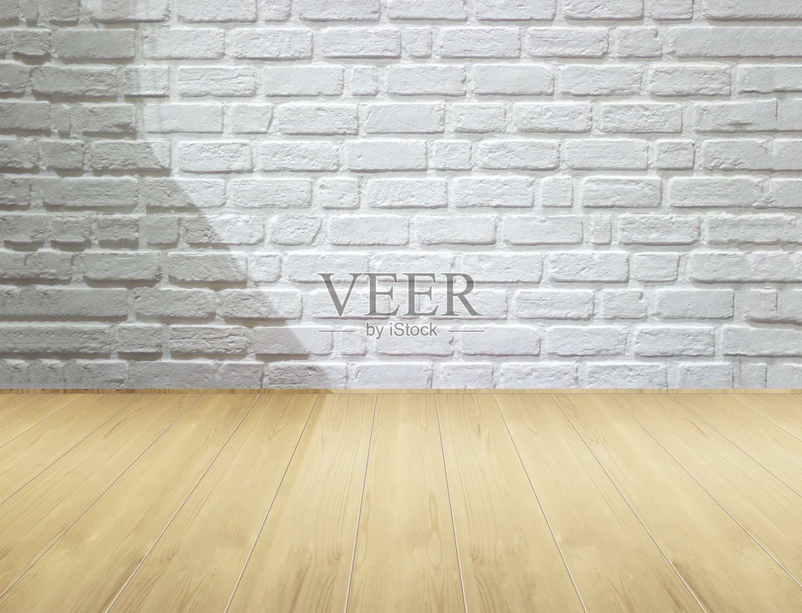 白色砖墙，木地板，光影照片摄影图片