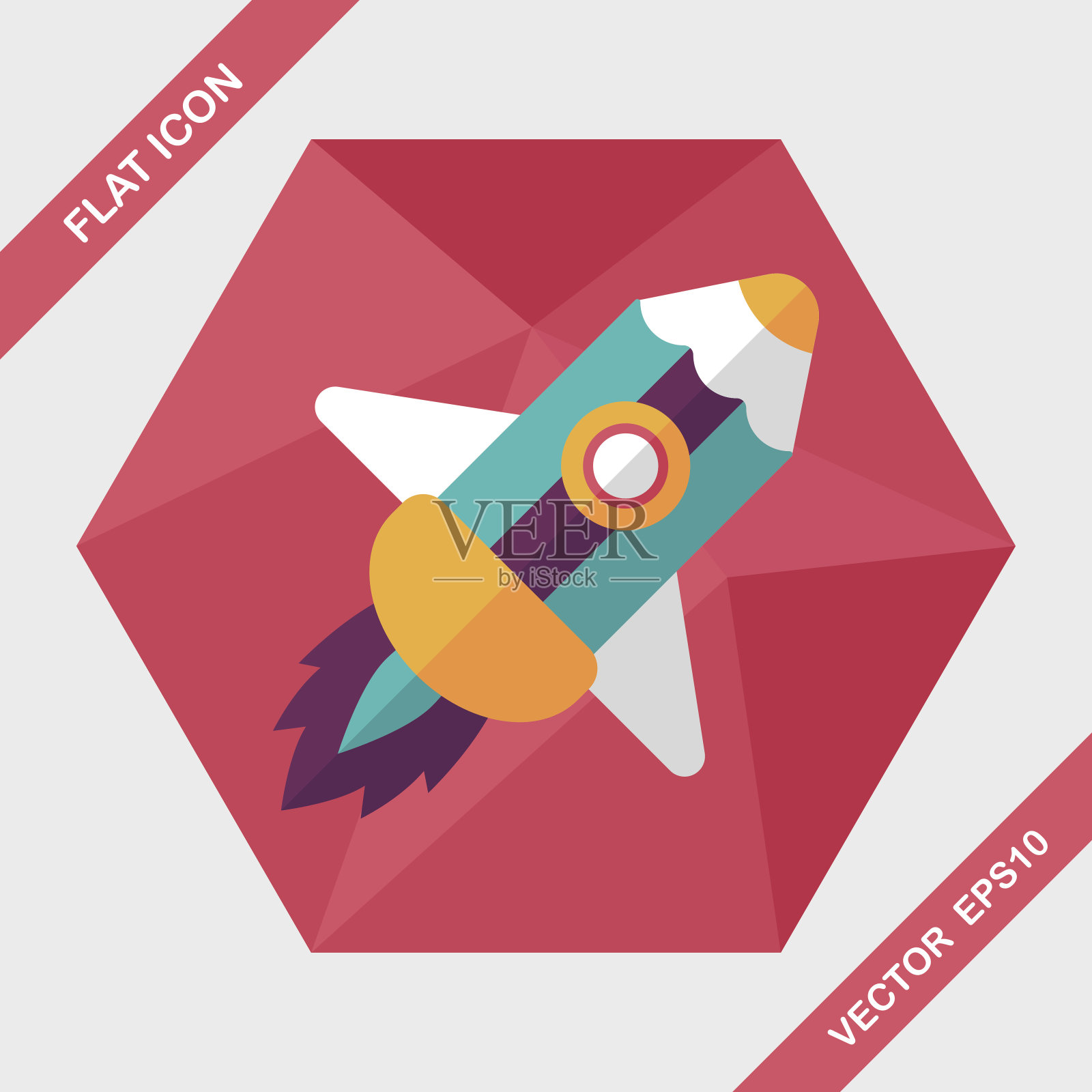 铅笔火箭的图标与长影子，eps10插画图片素材