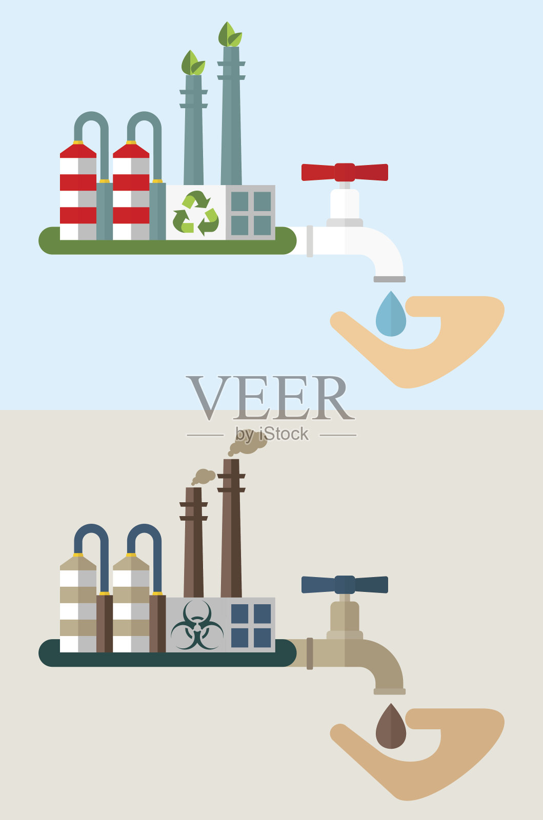 生态水洁净和脏水饮用水插画图片素材