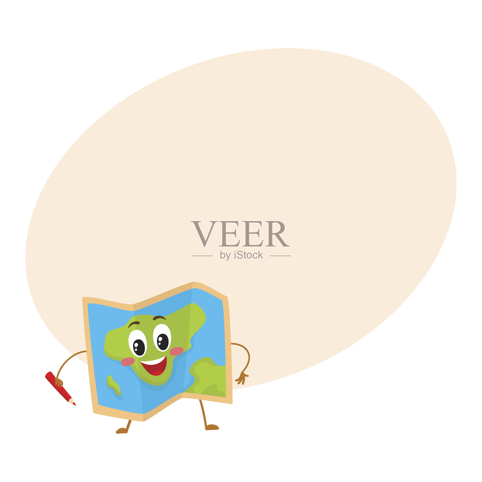 用红铅笔折叠有趣的地理地图人物插画图片素材