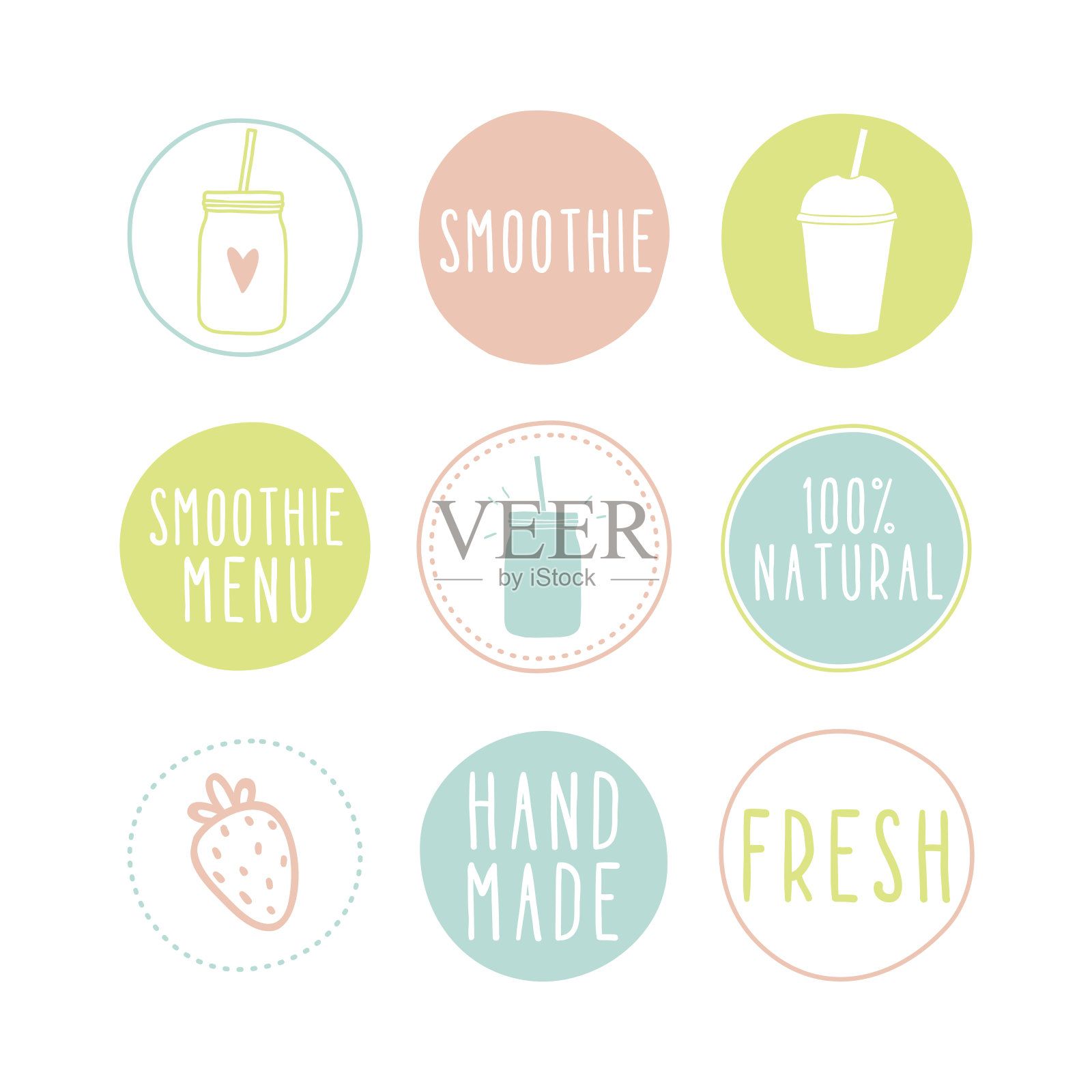 一系列不同的冰沙标签插画图片素材