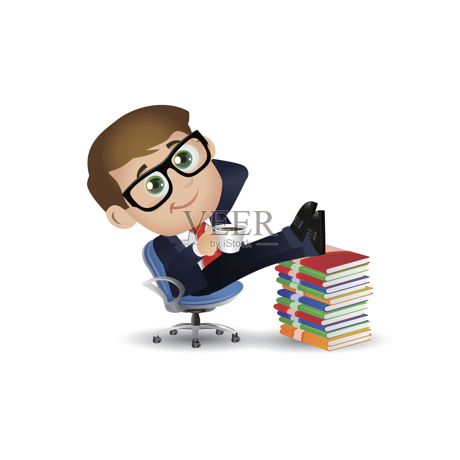 商人双腿翘起，坐在扶手椅上休息。书插画图片素材