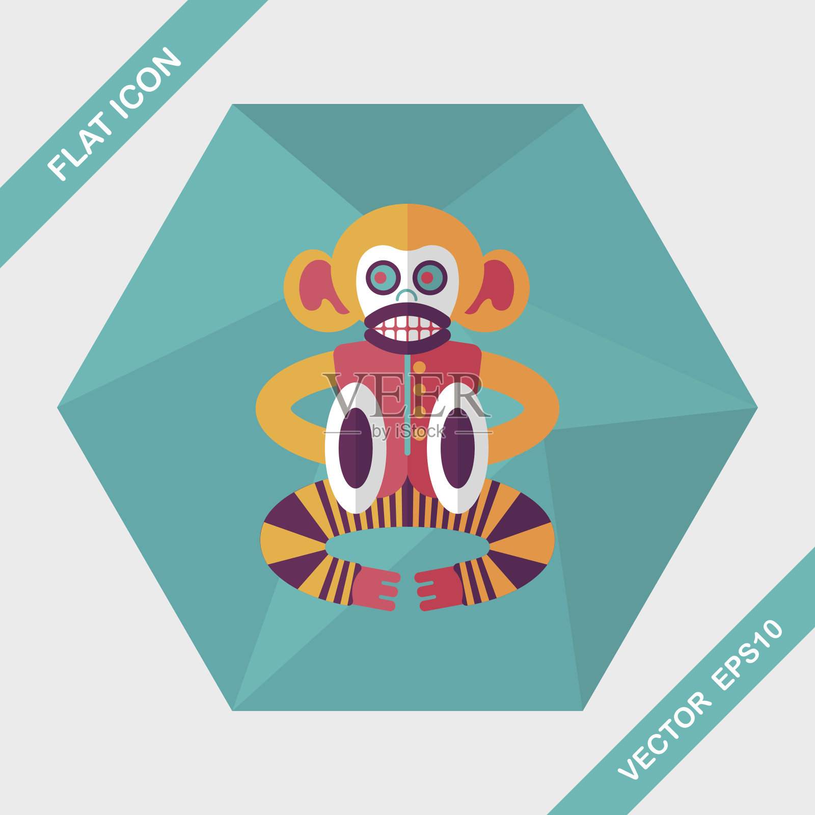 长影子猴子玩具扁平图标，eps10插画图片素材