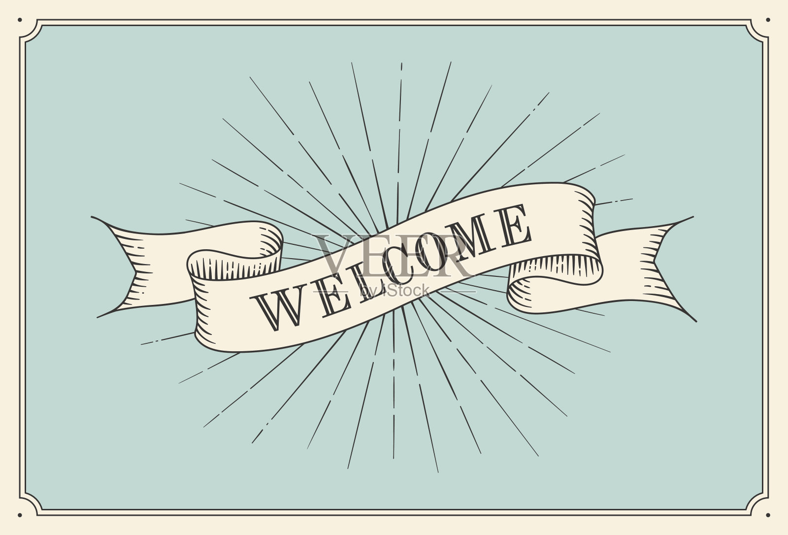 邀请字欢迎，古老的丝带横幅雕刻设计模板素材