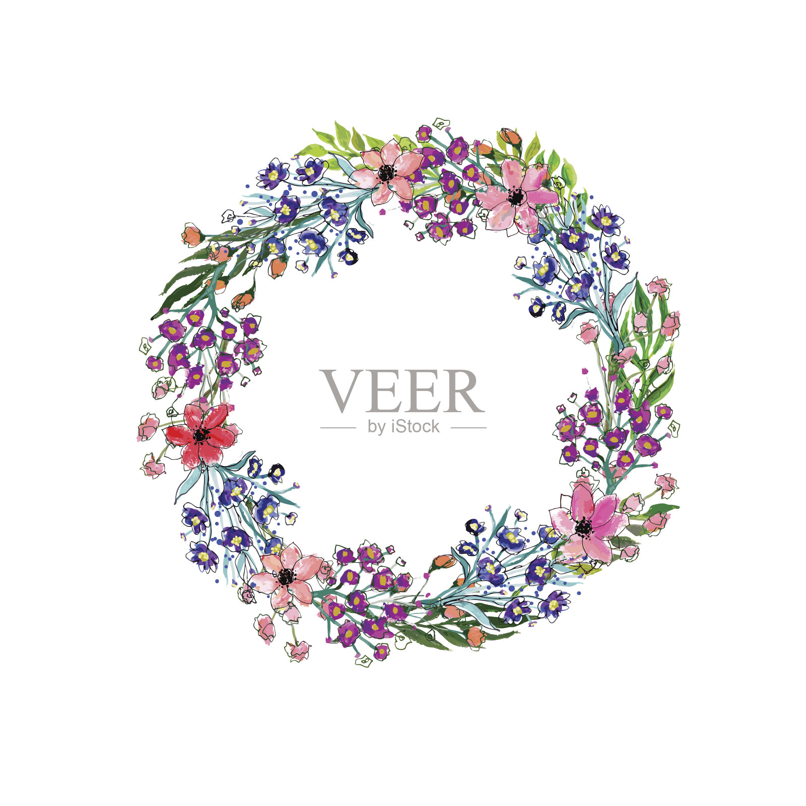 水彩花花环插画图片素材