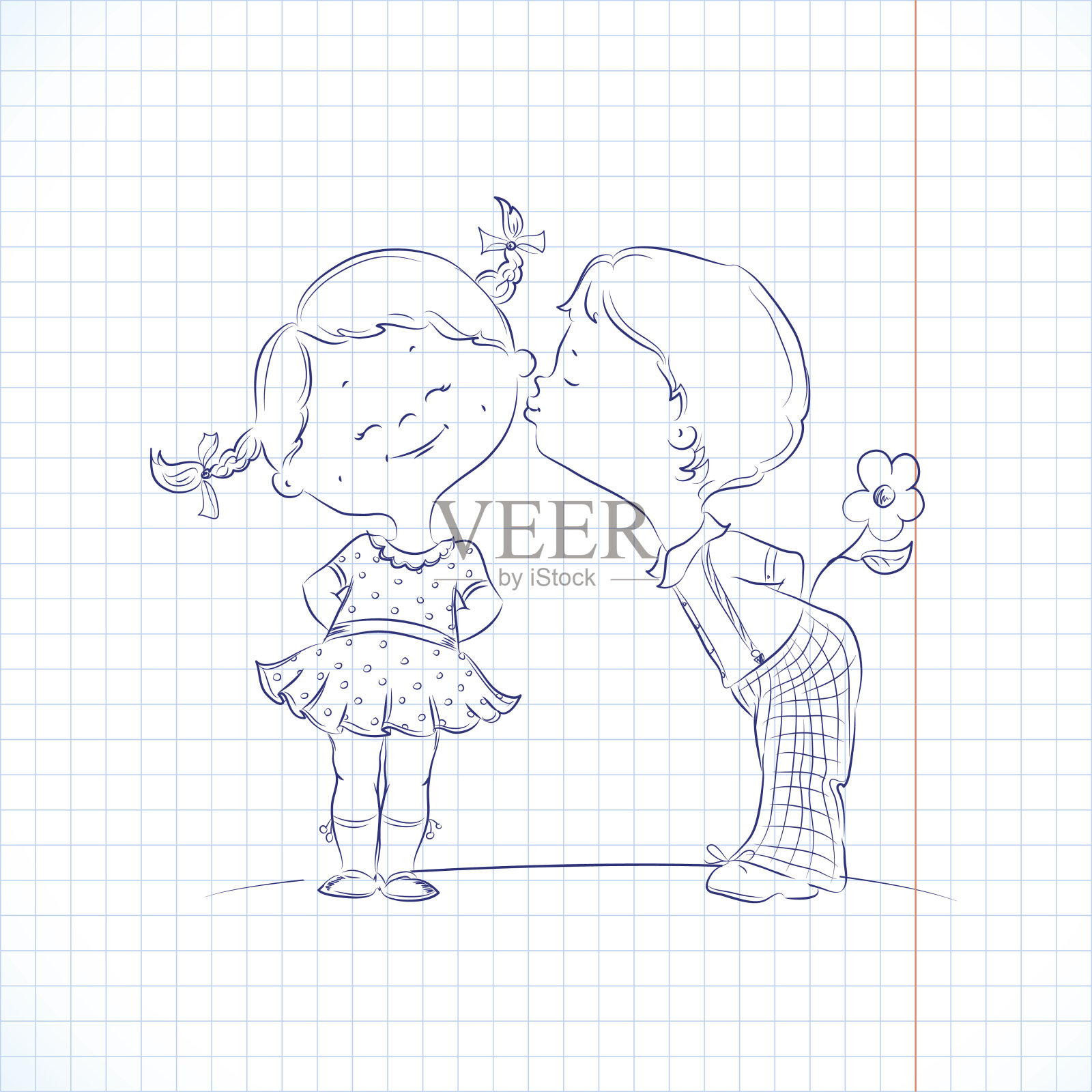 手绘的接吻男孩和女孩设计元素图片