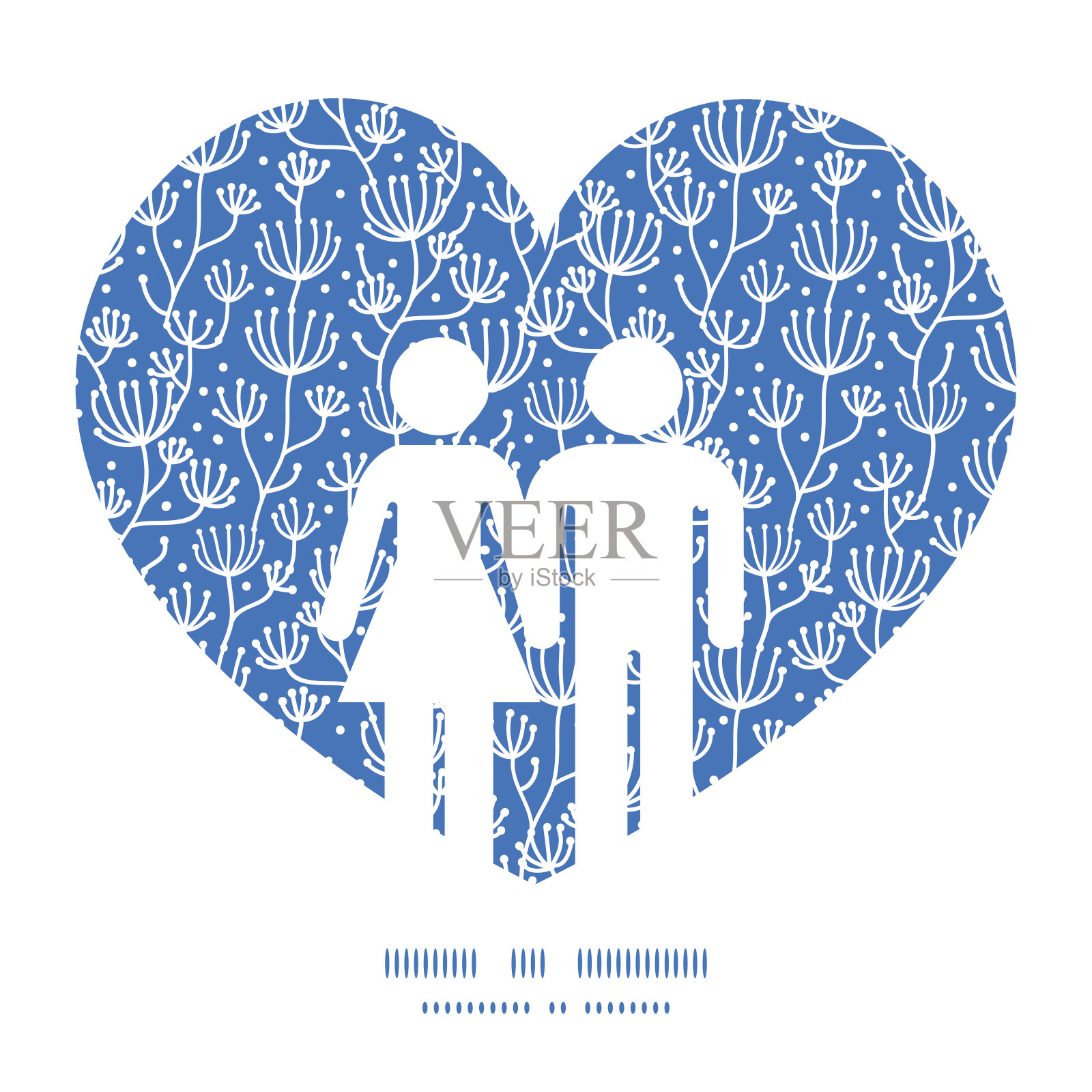 向量蓝白线条艺术植物夫妇在爱的剪影框架插画图片素材