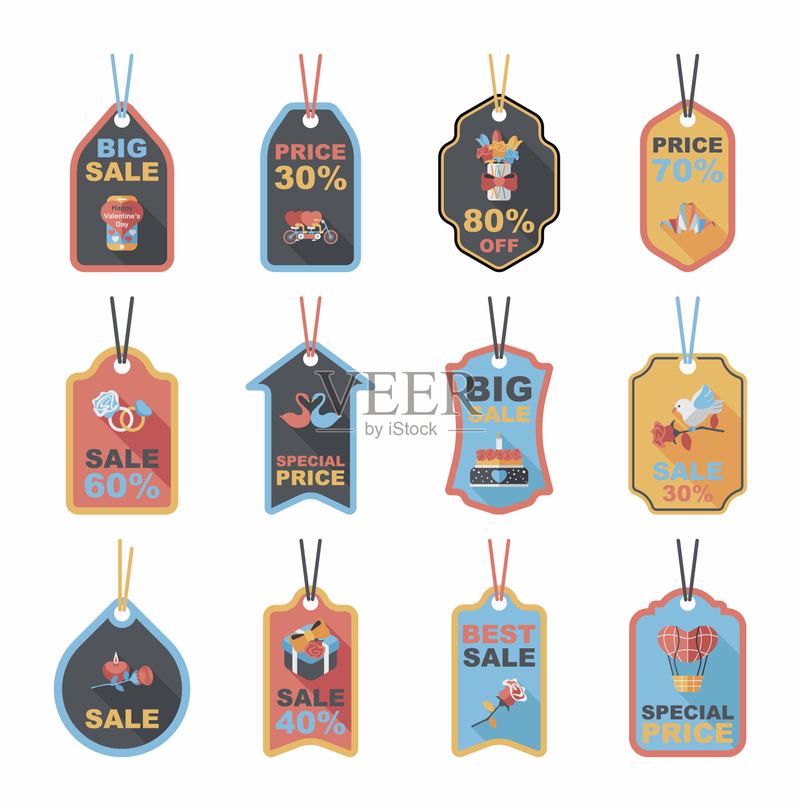 情人节标签横幅平面设计背景集，eps10设计元素图片