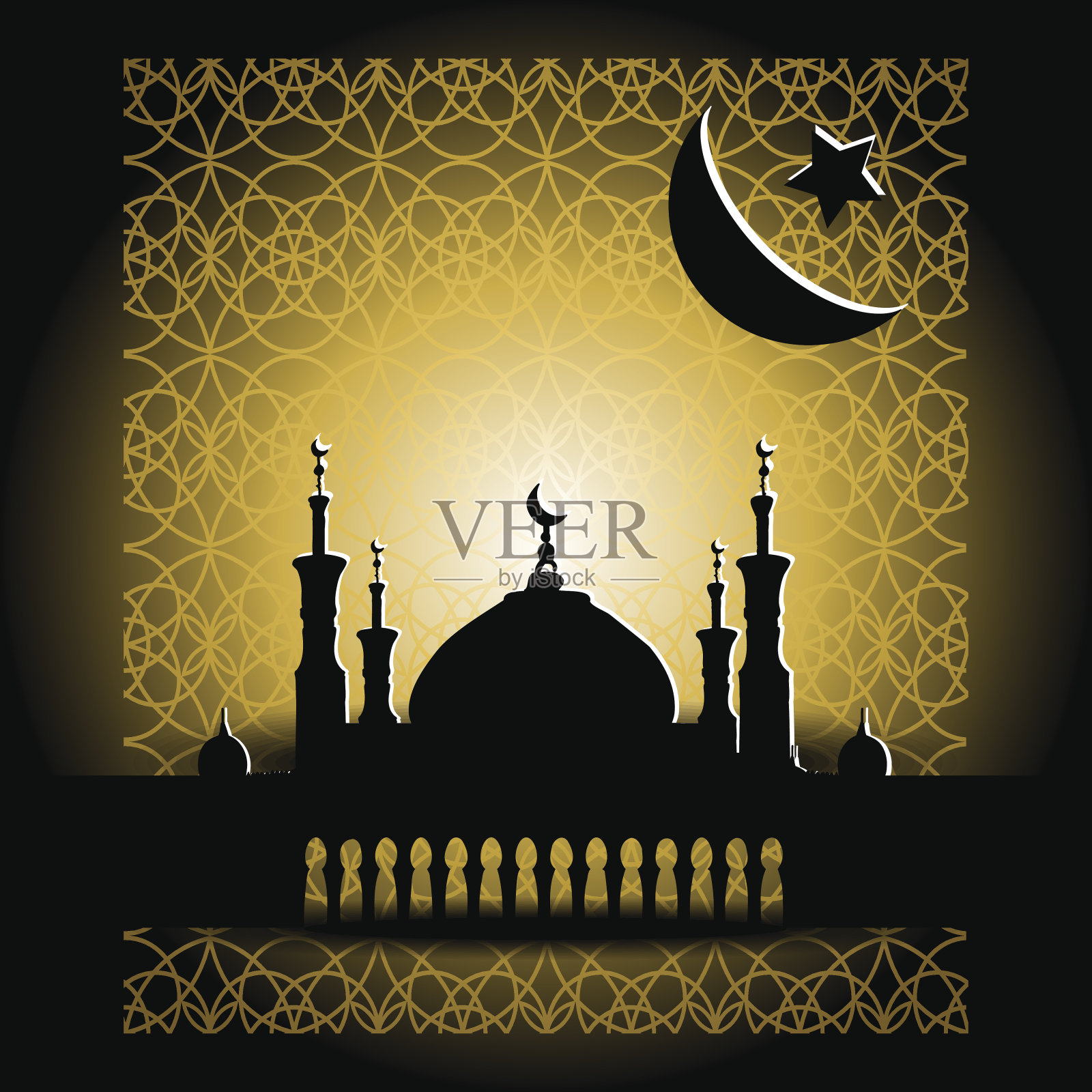 带有尖塔的清真寺剪影插画图片素材