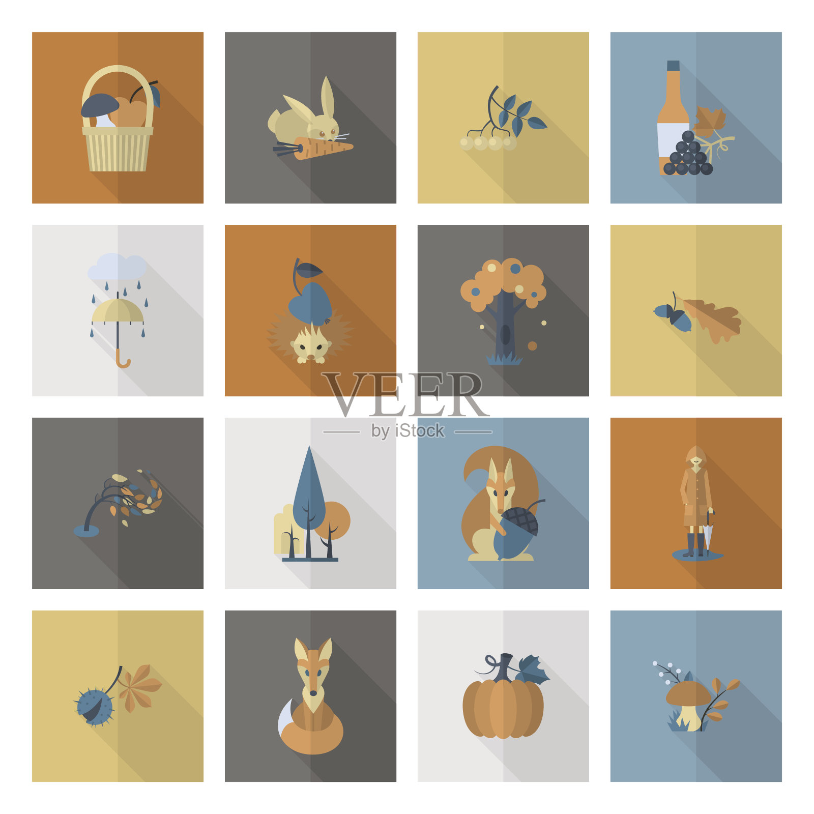 一套平坦的秋天图标插画图片素材