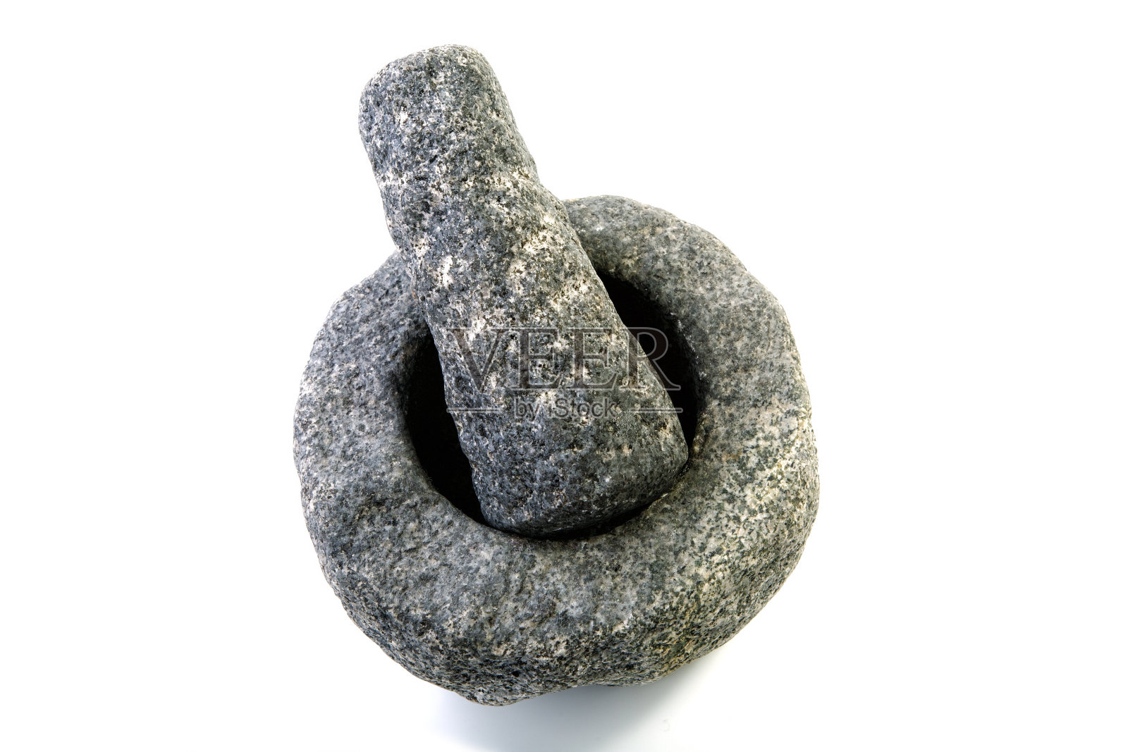 花岗岩臼和杵孤立在白色背景上照片摄影图片