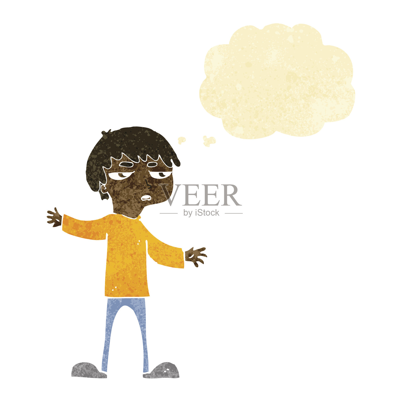 卡通惹恼了男孩的思想泡泡插画图片素材