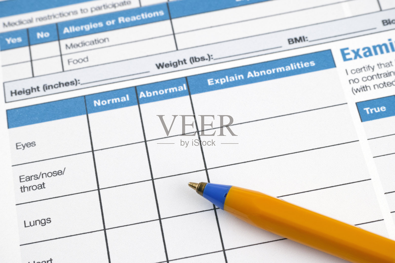 页健康史表格与参与前的物理信息照片摄影图片