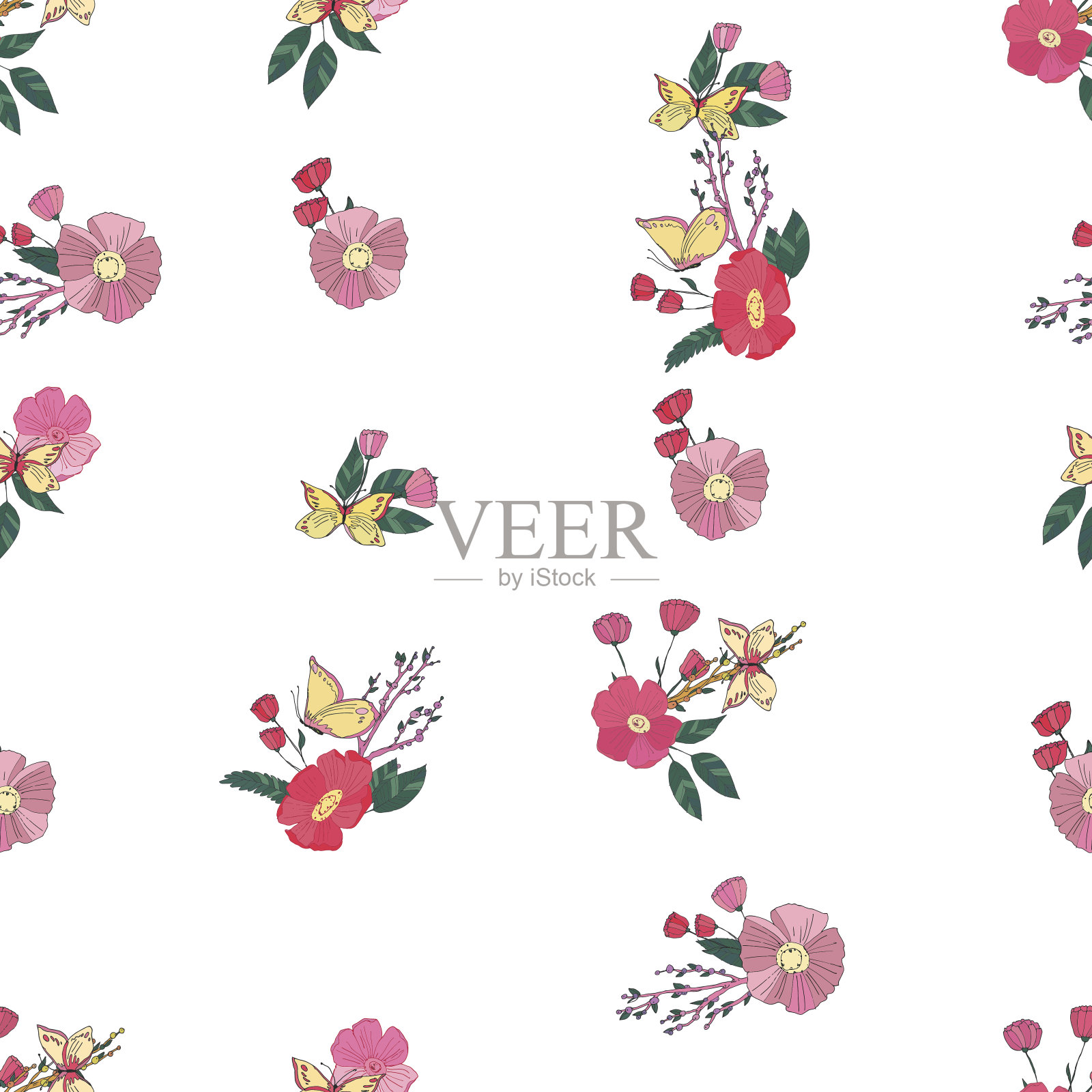 花卉无缝Vintage野花图案插画图片素材