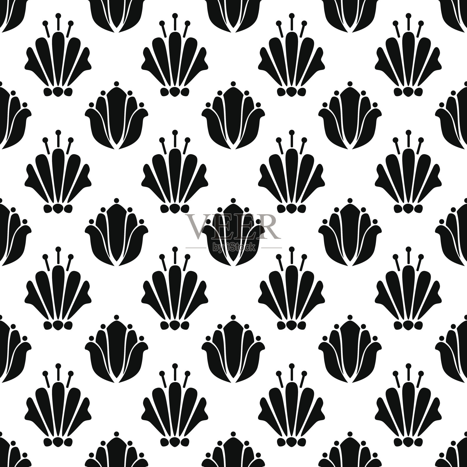 无缝图案与剪影百合花插画图片素材