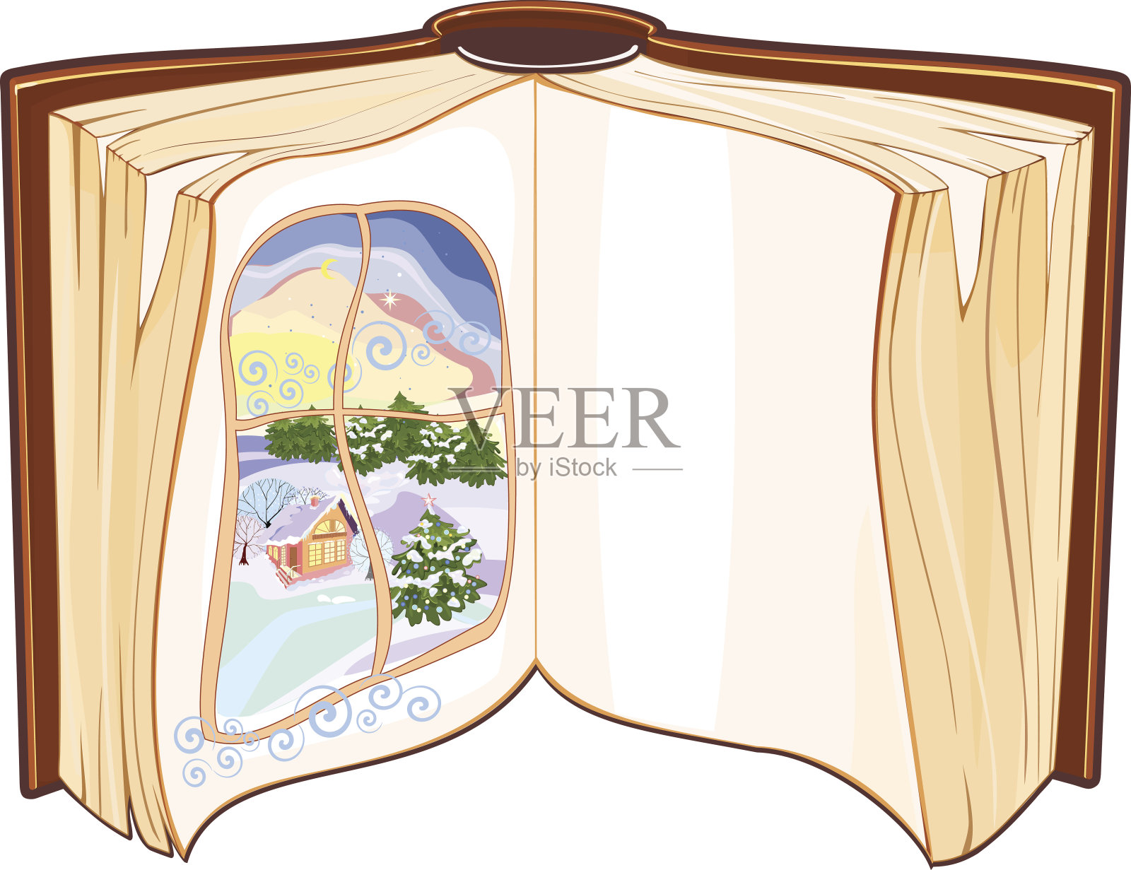 打开一扇被雪覆盖的窗户插画图片素材