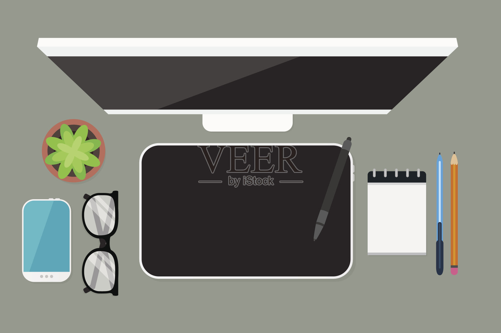 平铺数字画板插画图片素材